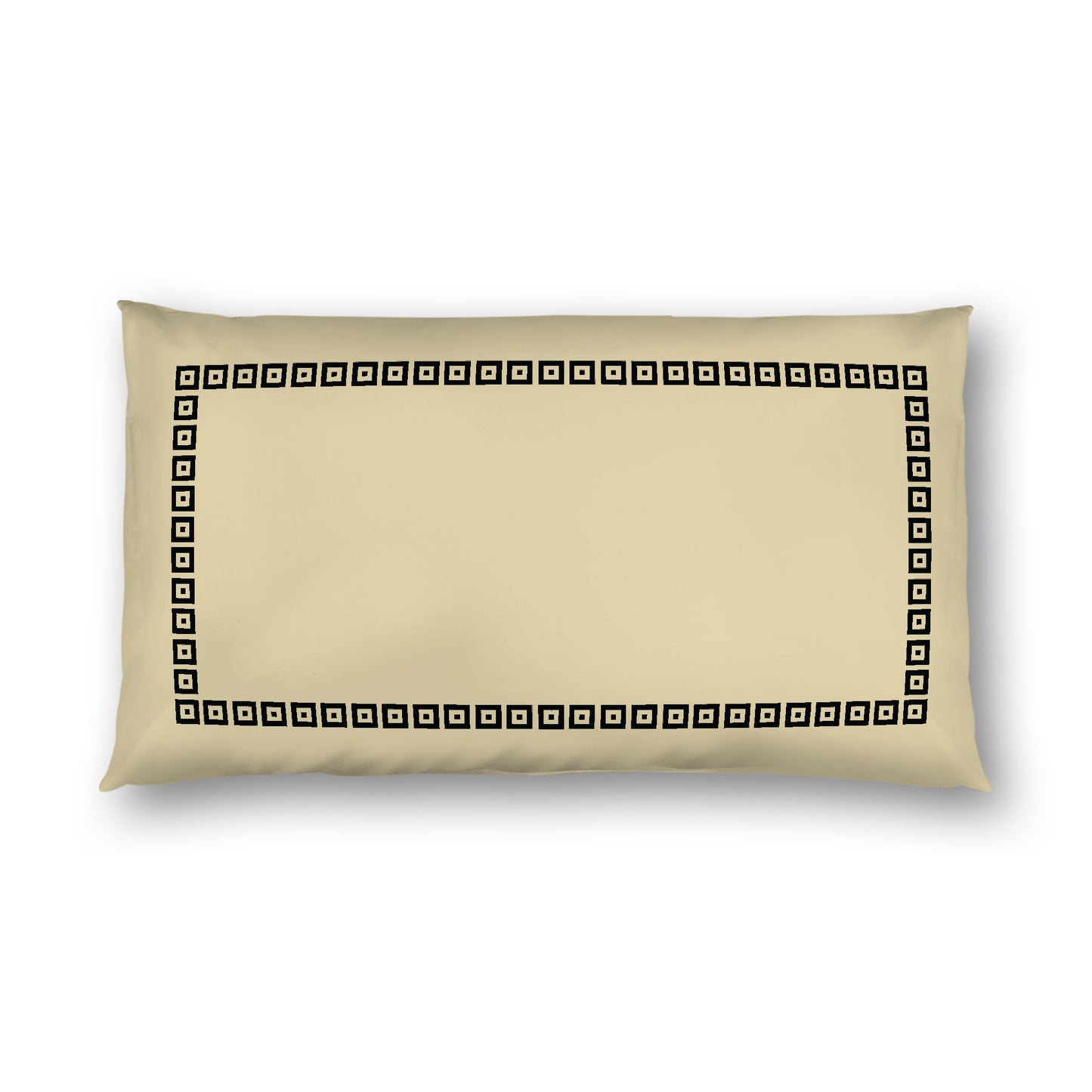 Desert Sand Cotton Sateen Pillow Sham, Black Repeating Square Motif Print, Classic Border, White Reverse Side, King - 20 x 36 inches