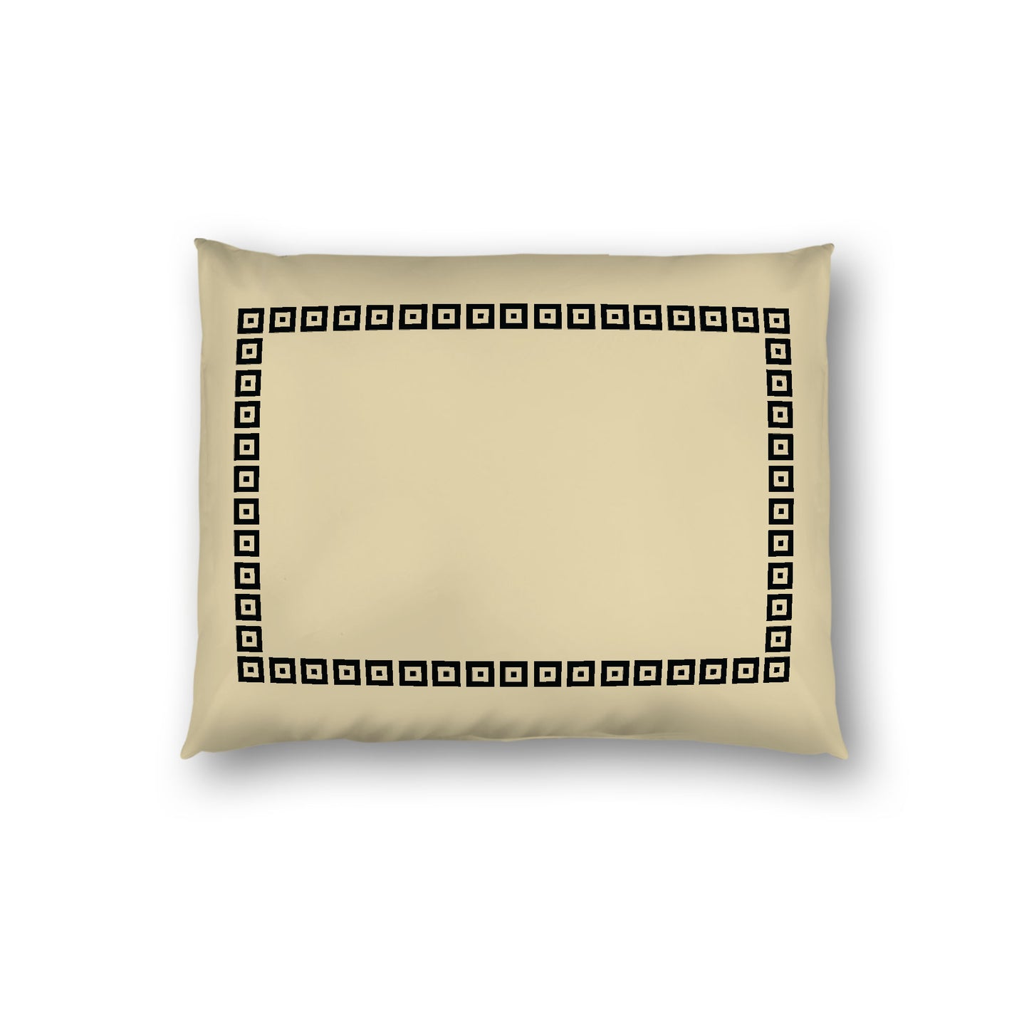 Desert Sand Cotton Sateen Pillow Sham, Black Repeating Square Motif Print, Classic Border, White Reverse Side, Standard - 20 x 26 inches