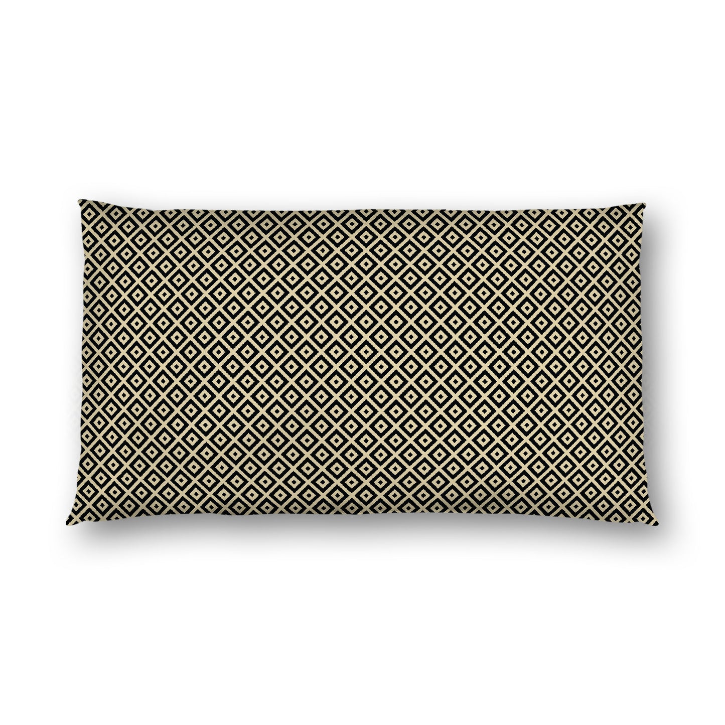 Desert Sand Cotton Sateen Pillow Sham, Black Repeating Square Motif Print, White Revese Side, King - 20 x 36 inches