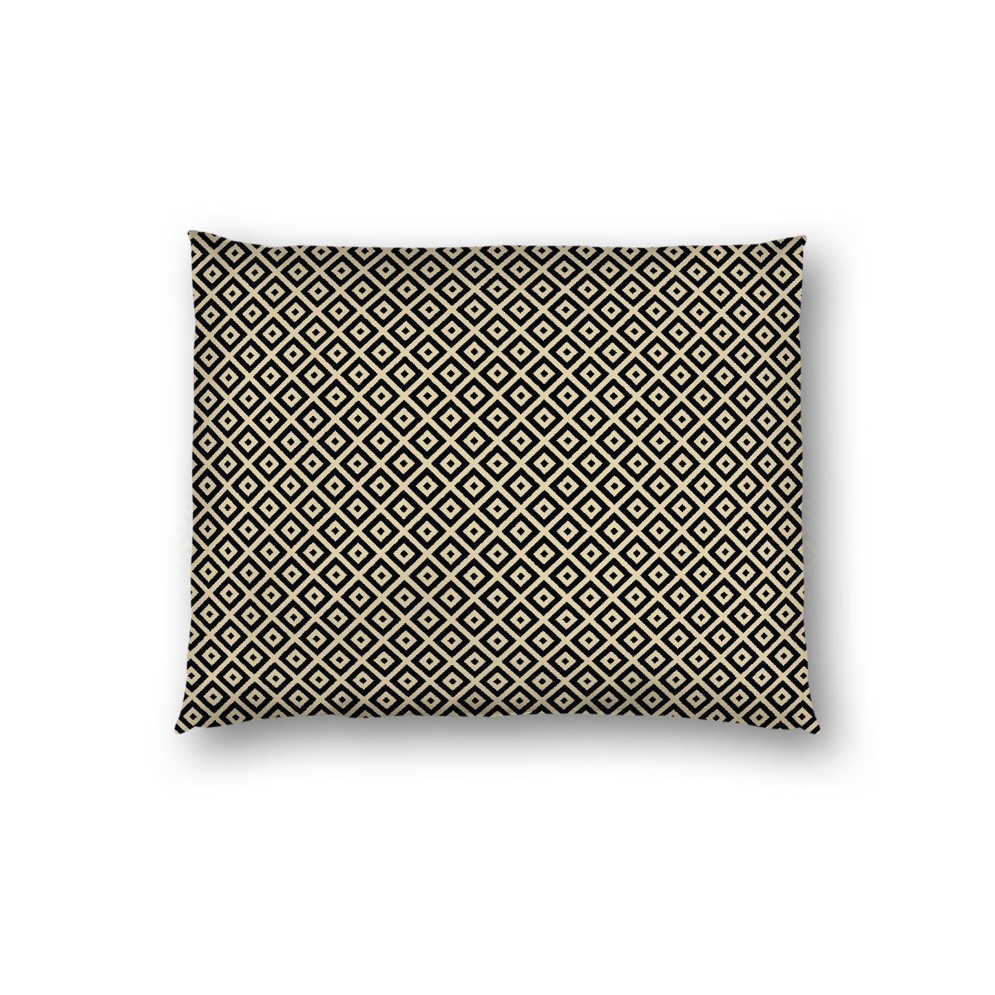 Desert Sand Cotton Sateen Pillow Sham, Black Repeating Square Motif Print, White Revese Side, Standard - 20 x 26 inches