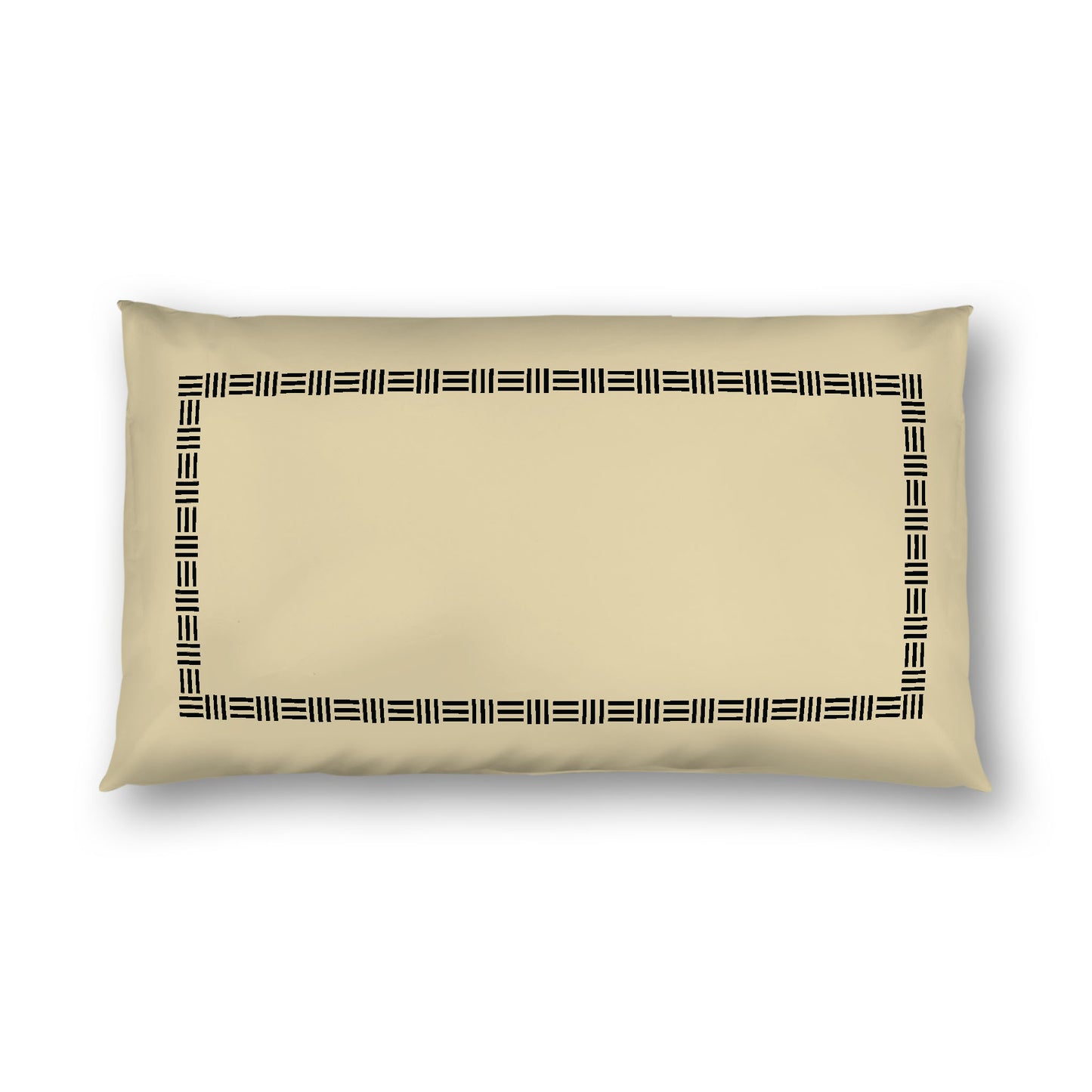 Desert Sand Cotton Sateen Pillow Sham, Black Single Weave Motif Print, Classic Border, White Reverse Side, King - 20 x 36 inches
