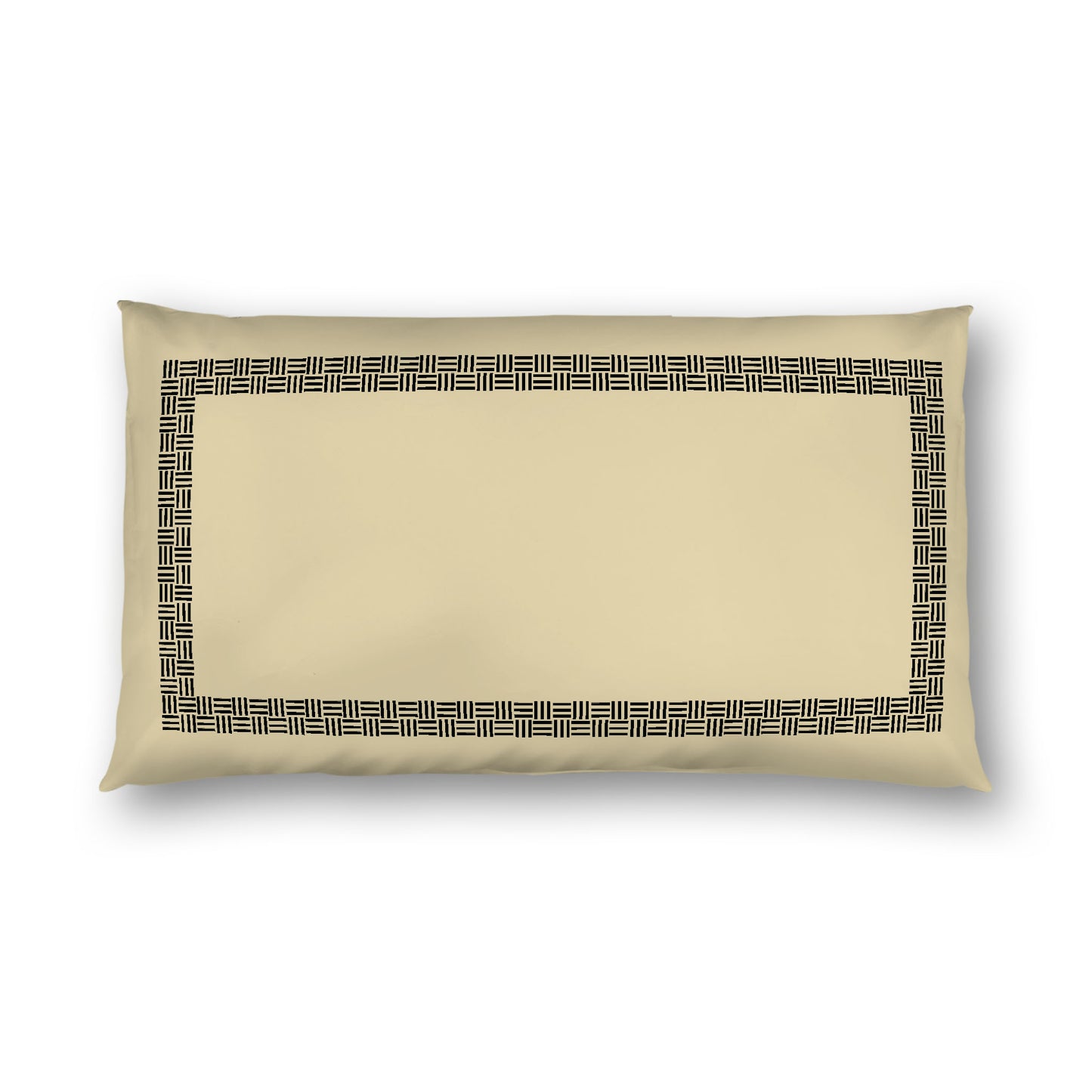Desert Sand Cotton Sateen Pillow Sham, Black Double Weave Motif Print, Classic Border, White Reverse Side, King - 20 x 36 inches