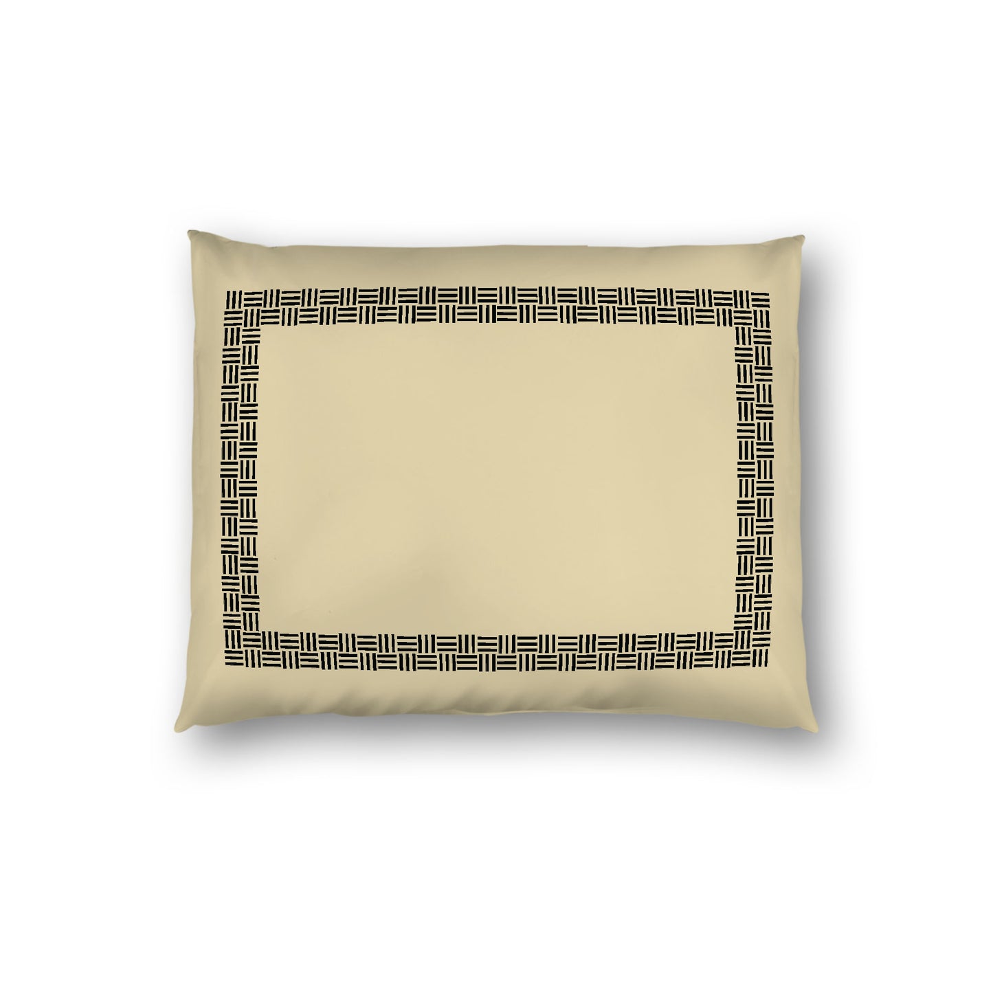 Desert Sand Cotton Sateen Pillow Sham, Black Double Weave Motif Print, Classic Border, White Reverse Side, Standard - 20 x 26 inches