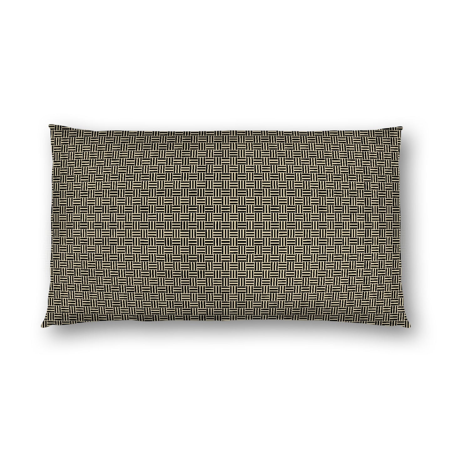 Desert Sand Cotton Sateen Pillow Sham, Black Double Weave Motif Print, White Reverse Side, King - 20 x 36 inches