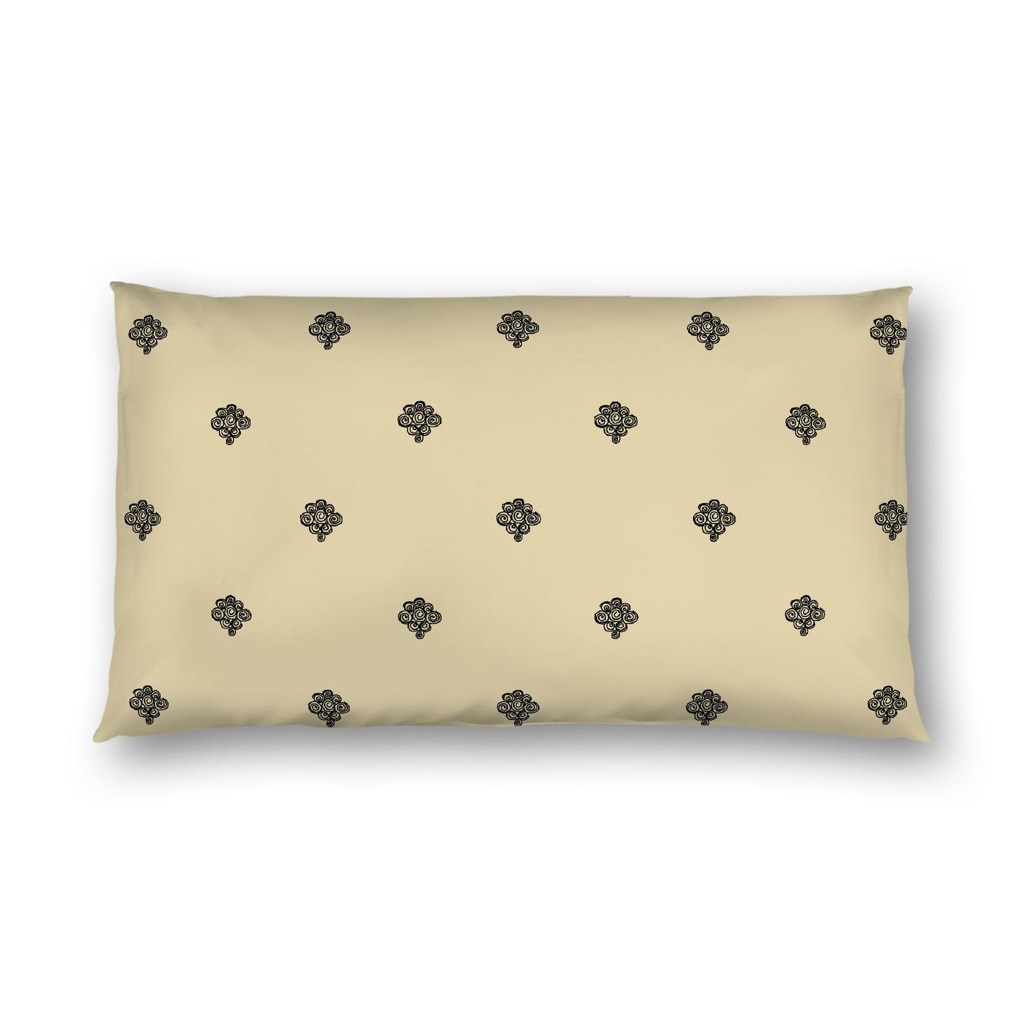 Desert Sand Cotton Sateen Pillow Sham, Black Hand-painted Swizzle Motif Print, White Reverse Side, King - 20 x 36 inches