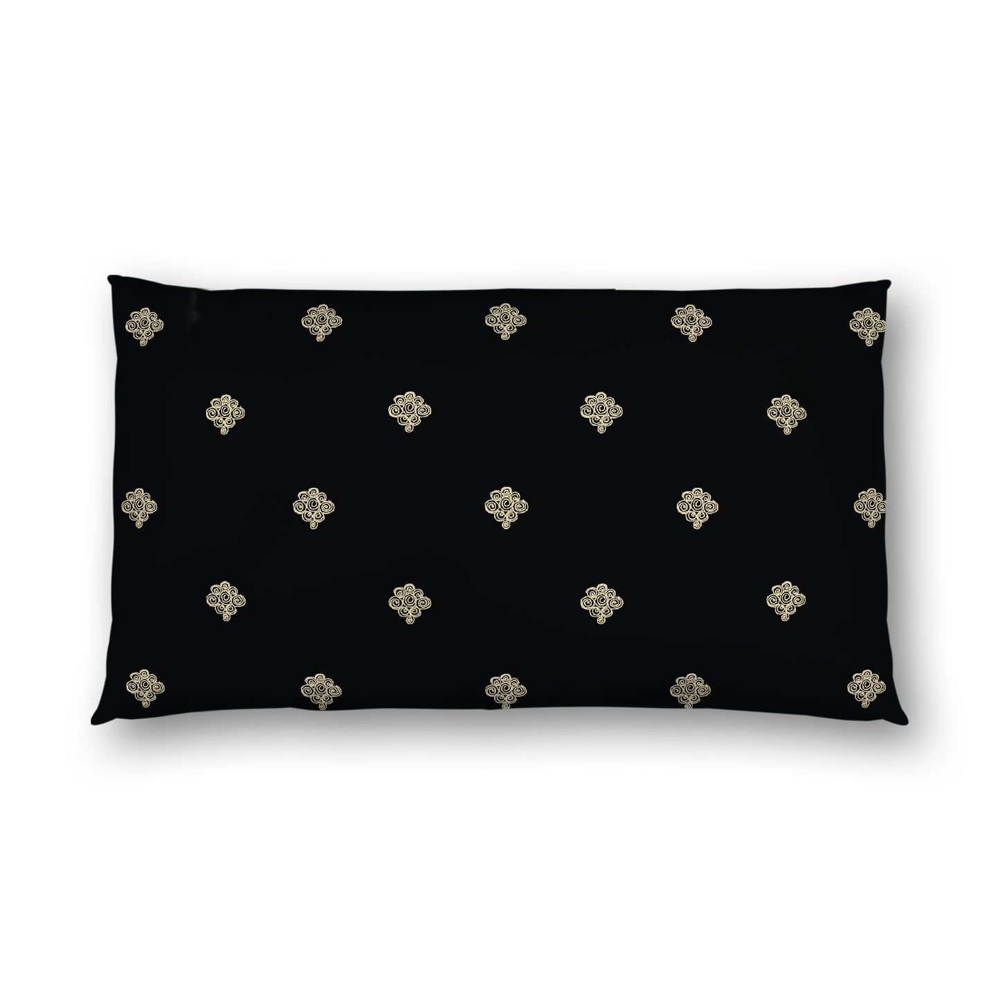 Black Cotton Sateen Pillow Sham, Desert Sand Hand-painted Swizzle Motif Print, White Reverse Side, King - 20 x 36 inches