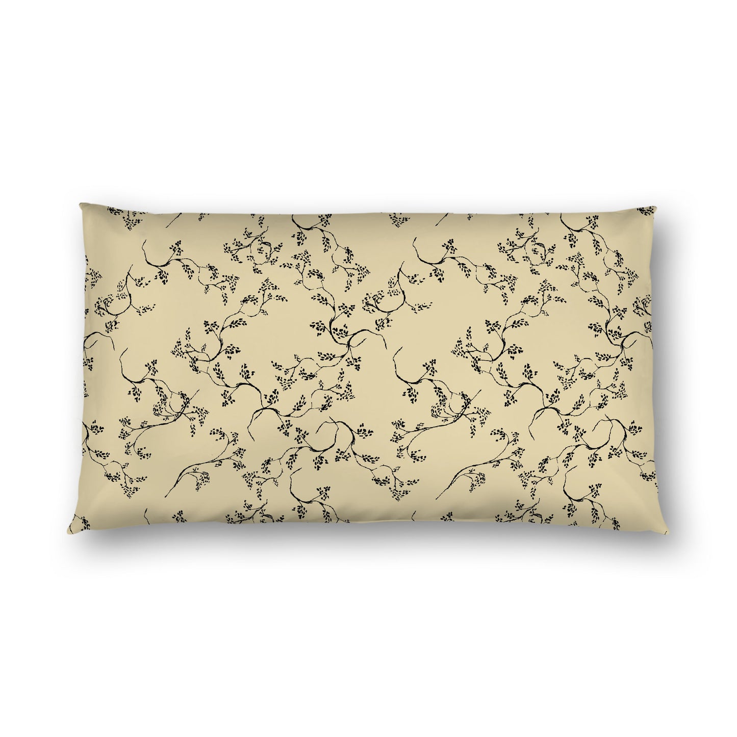 Desert Sand Cotton Sateen Pillow Sham, Black Hand-painted Vine Print, White Reverse Side, King - 20 x 36 inches
