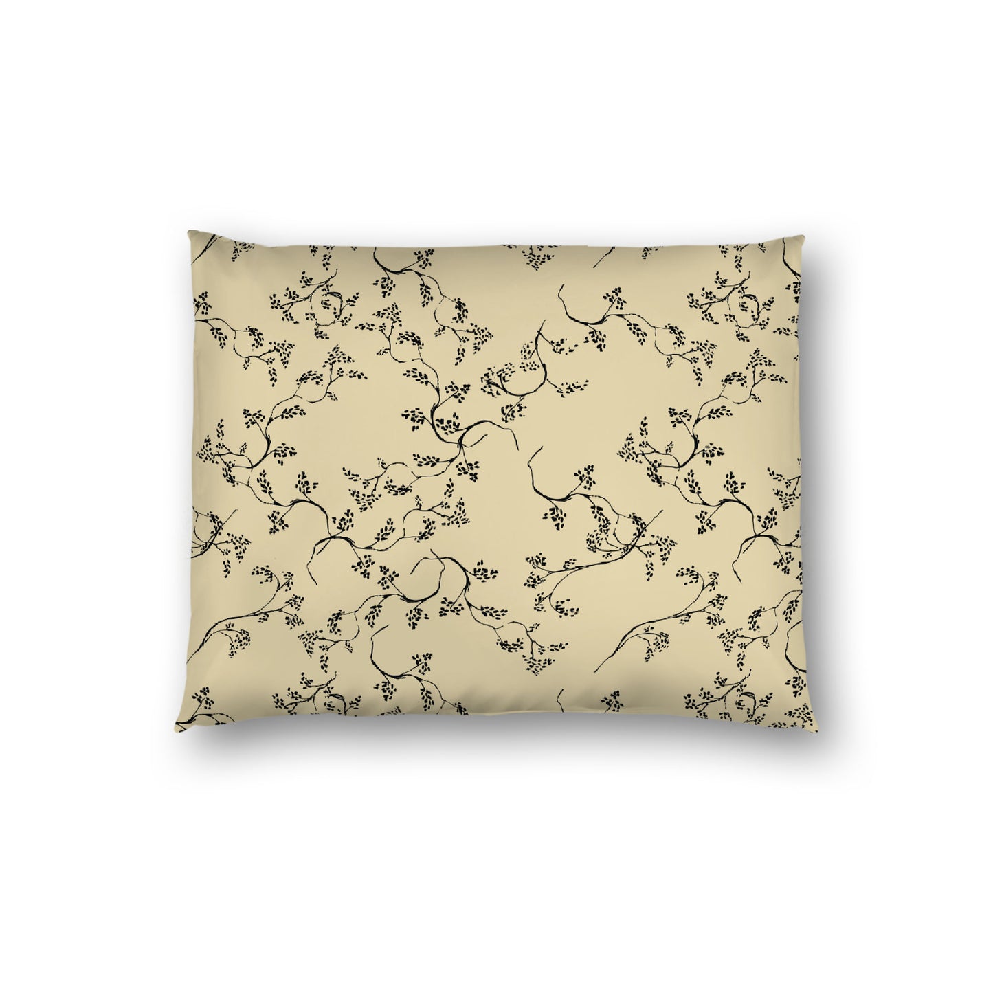 Desert Sand Cotton Sateen Pillow Sham, Black Hand-painted Vine Print, White Reverse Side, Standard - 20 x 26 inches