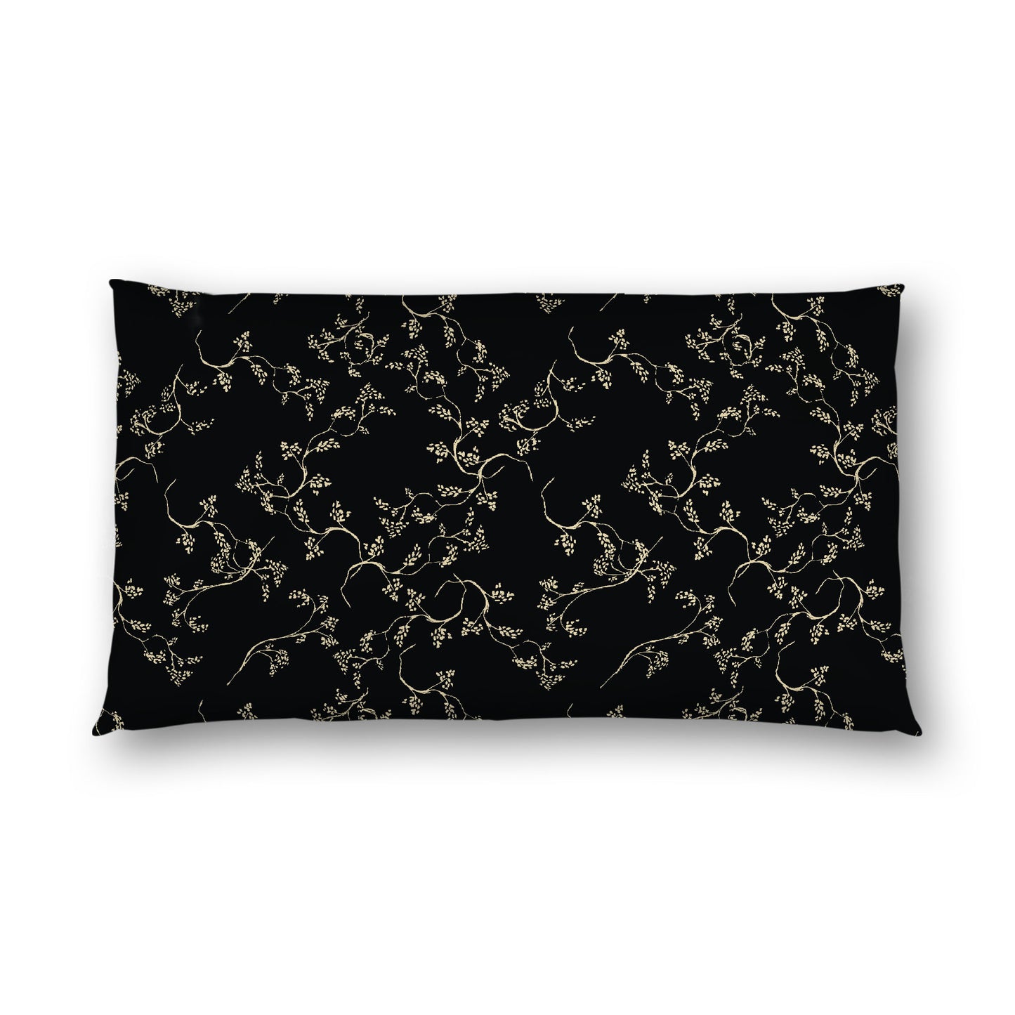 Black Cotton Sateen Pillow Sham, Desert Sand Vine Print on Front, White Reverse Side, King - 20 x 36 inches