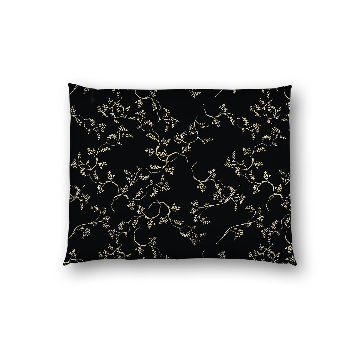 Black Cotton Sateen Pillow Sham, Desert Sand Vine Print on Front, White Reverse Side, Standard - 20 x 26 inches