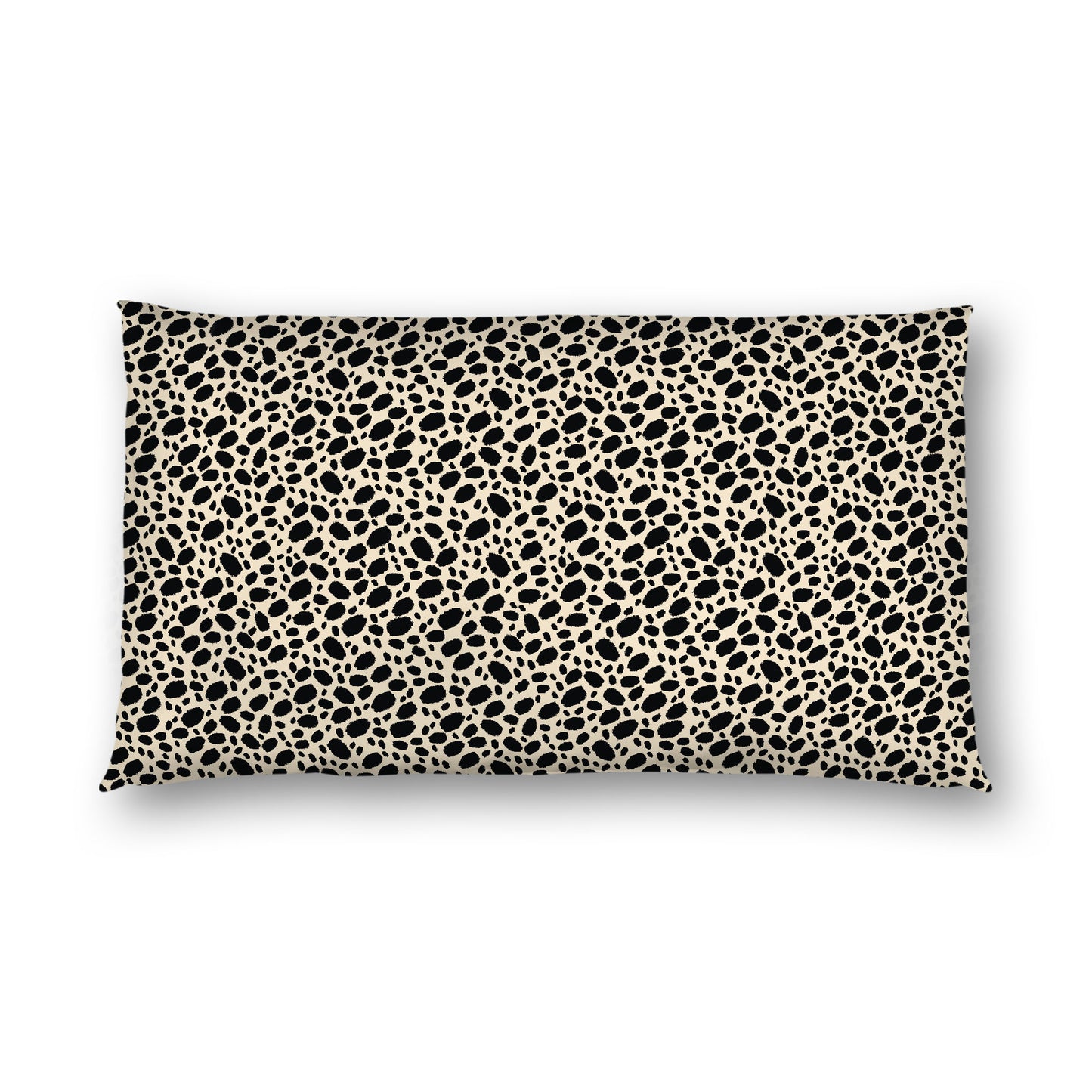 Beige Cotton Sateen Pillow Sham, Black Hand-painted Dab Motif Print, White Revese Side, King - 20 x 36 inches