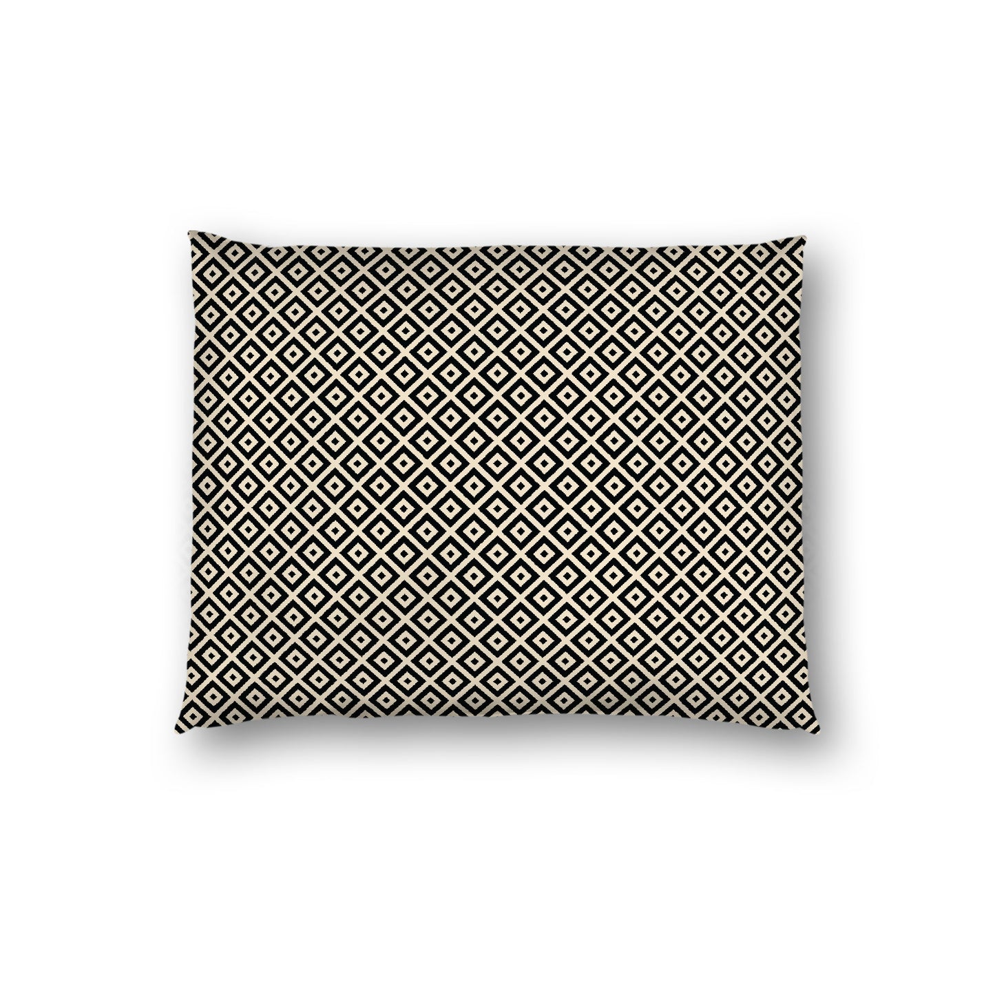 Beige Cotton Sateen Pillow Sham, Black Repeating Square Motif Print, White Revese Side, Standard - 20 x 26 inches