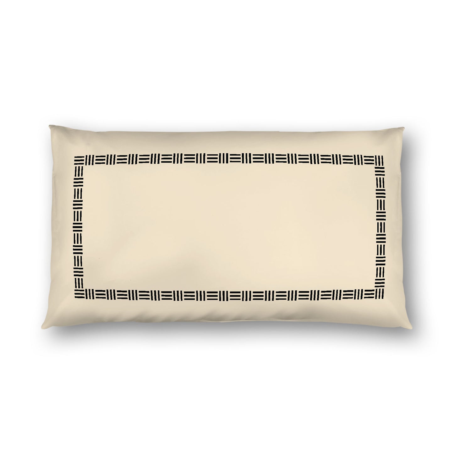 Beige Cotton Sateen Pillow Sham, Black Single Weave Motif Print, Classic Border, White Reverse Side, King - 20 x 36 inches