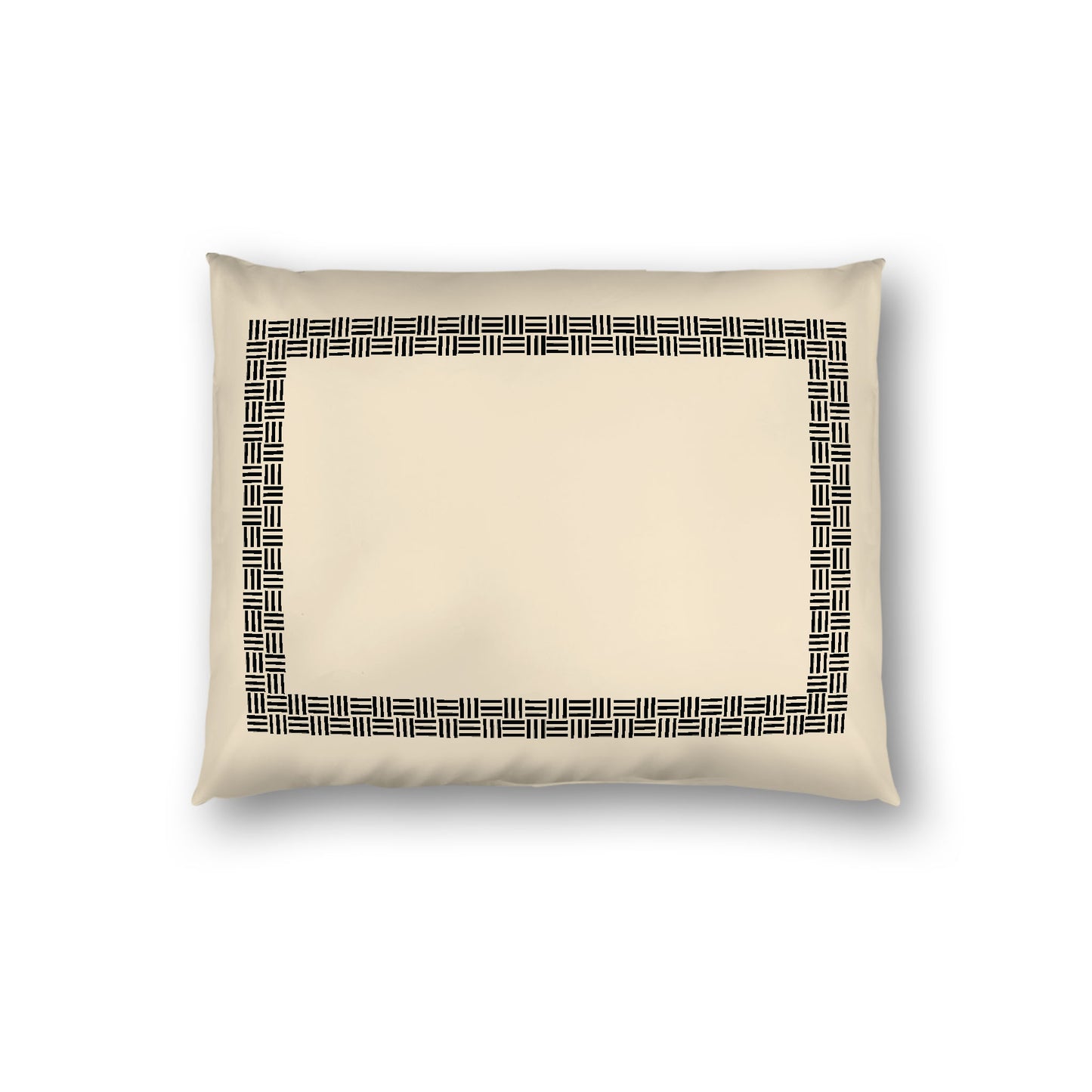 Beige Cotton Sateen Pillow Sham, Black Double Weave Motif Print, Classic Border, White Reverse Side, Standard - 20 x 26 inches