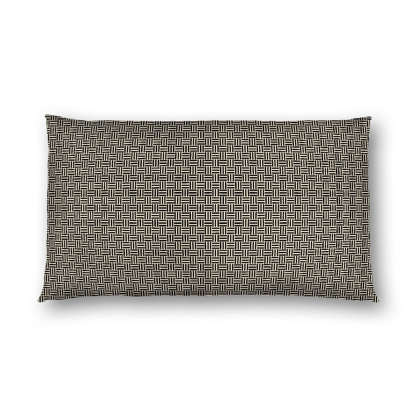 Beige Cotton Sateen Pillow Sham, Black Double Weave Motif Print, White Reverse Side, King - 20 x 36 inches