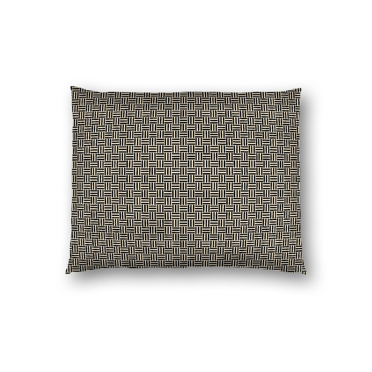 Beige Cotton Sateen Pillow Sham, Black Double Weave Motif Print, White Reverse Side, Standard - 20 x 26 inches