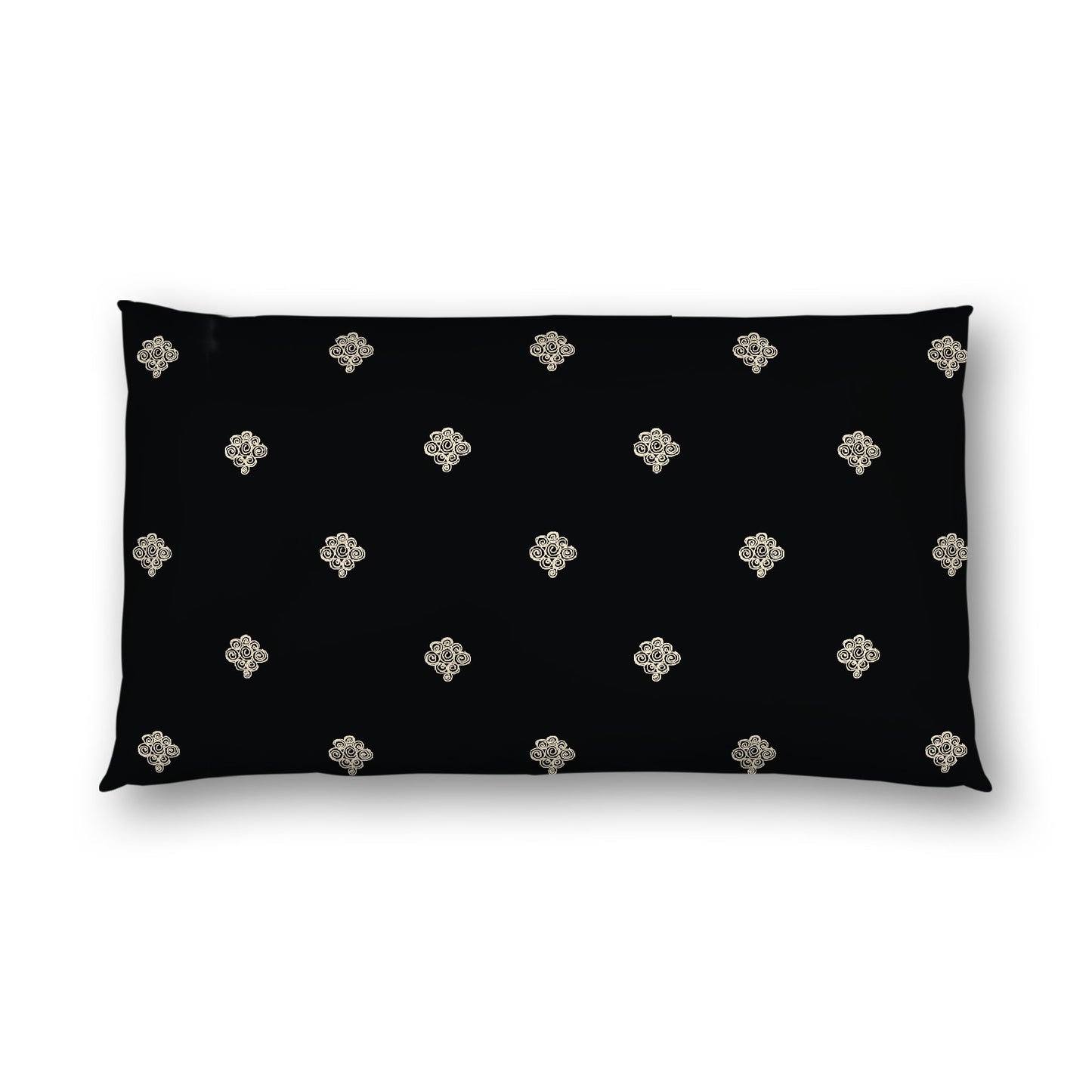 Black Cotton Sateen Pillow Sham, Beige Hand-painted Swizzle Motif Print, White Reverse Side, King - 20 x 36 inches