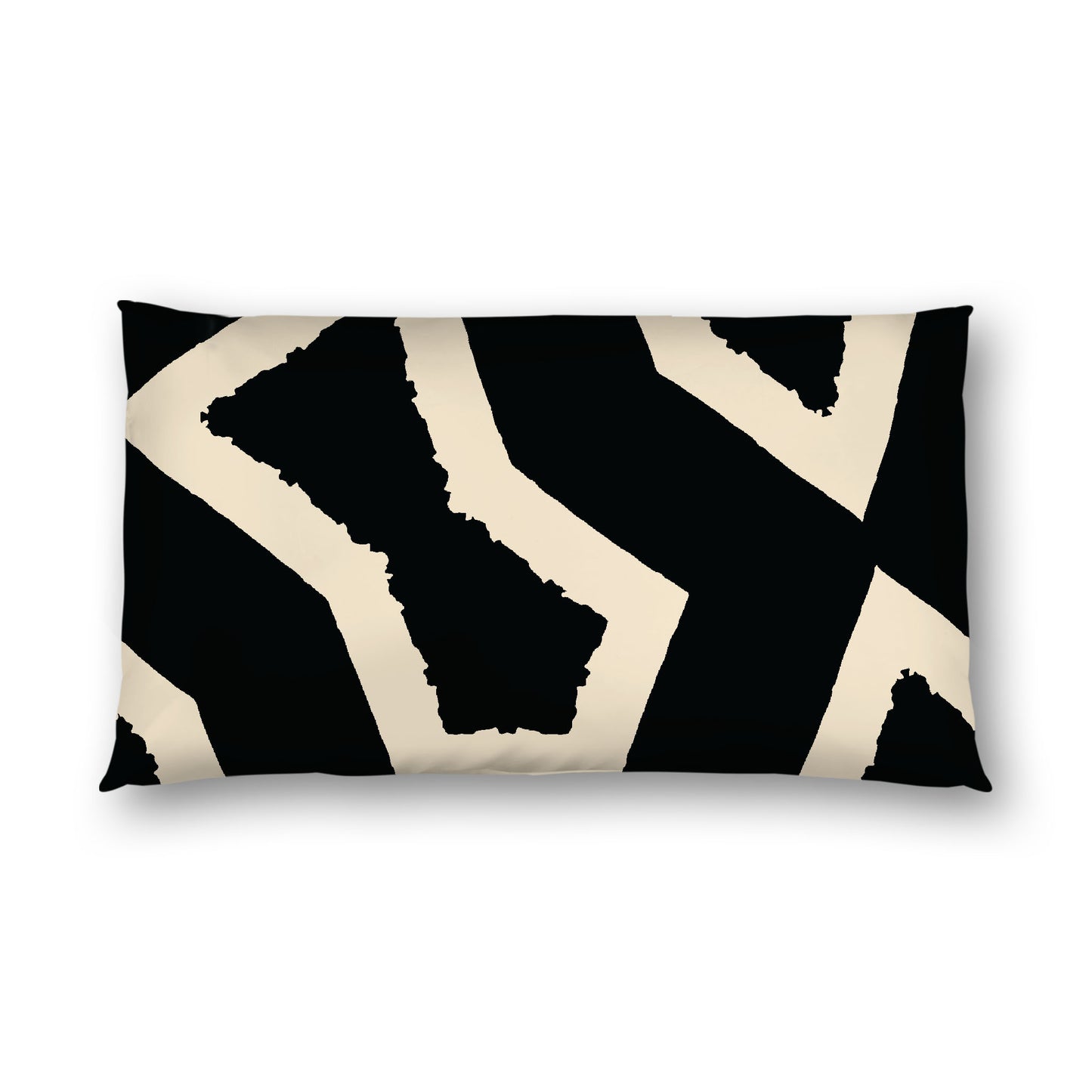 Black Cotton Sateen Sham, Bold Beige Graphic on Front, White Reverse Side, King - 20 x 36 inches