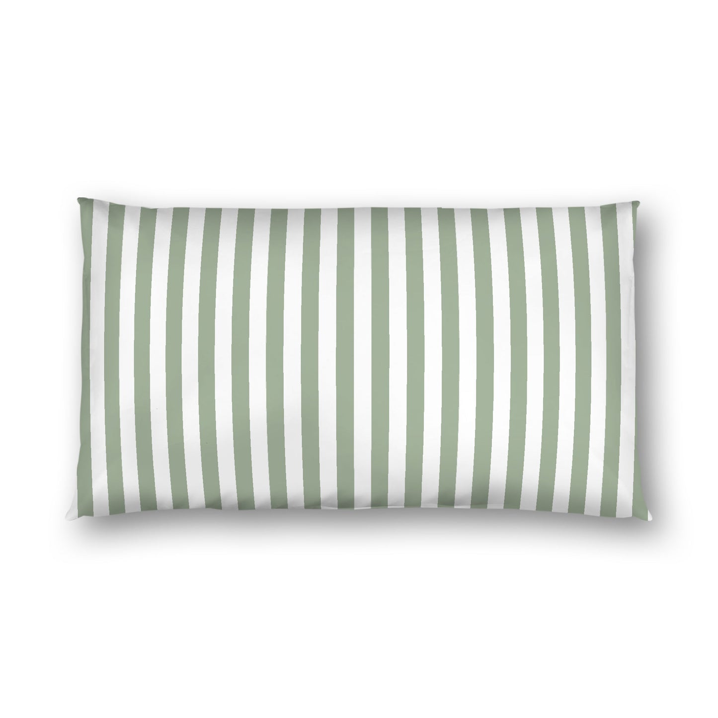 Off-white Cotton Sateen Sham, Green Bars on Front, White Reverse Side, King - 20 x 36 inches