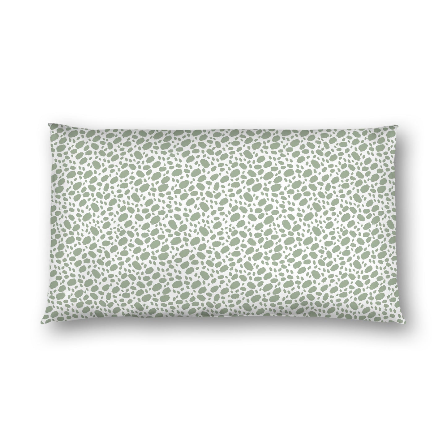 Off-white Cotton Sateen Pillow Sham, Green Hand-painted Dab Motif Print, Off-white Revese Side, King - 20 x 36 inches