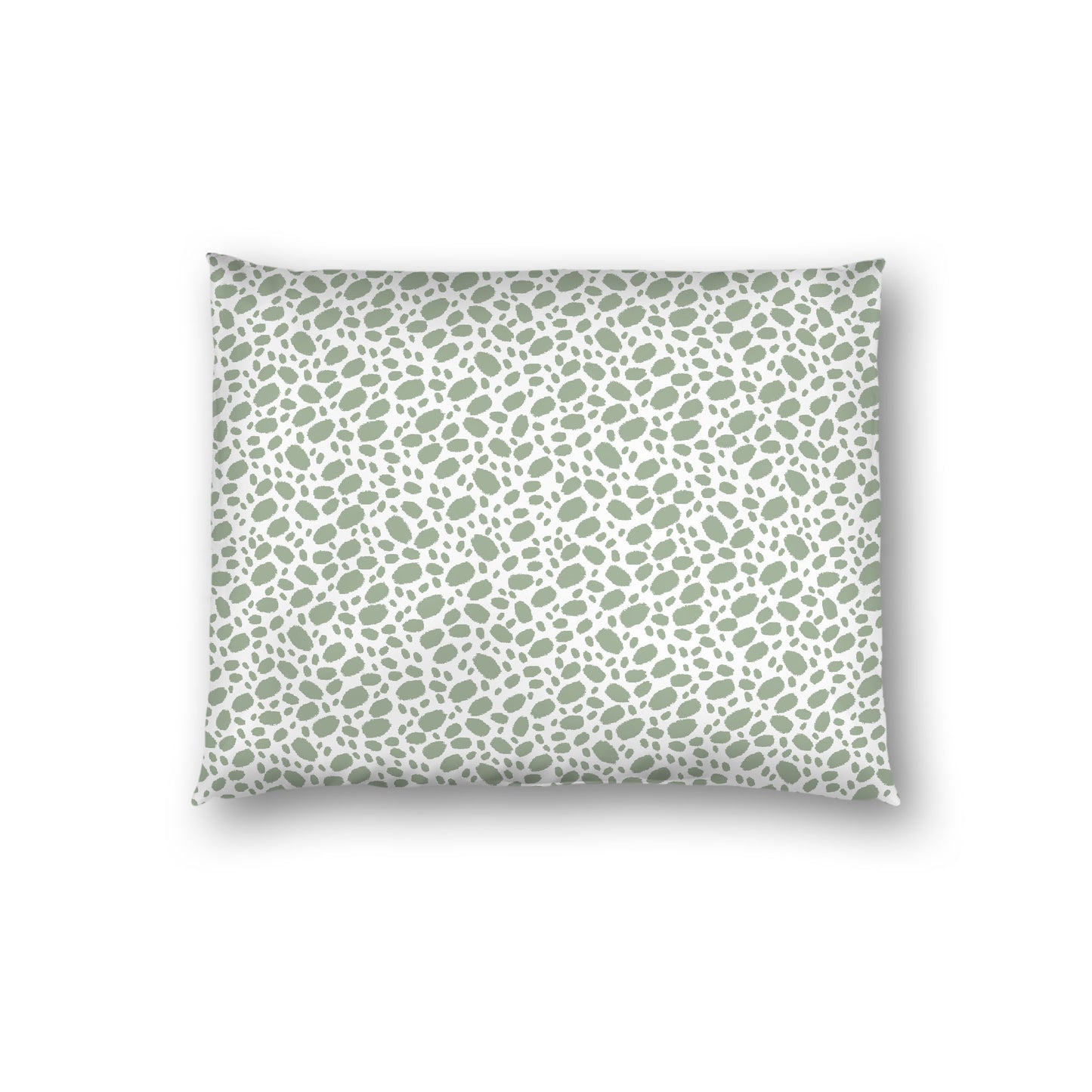 Off-white Cotton Sateen Pillow Sham, Green Hand-painted Dab Motif Print, Off-white Revese Side, Standard - 20 x 26 inches