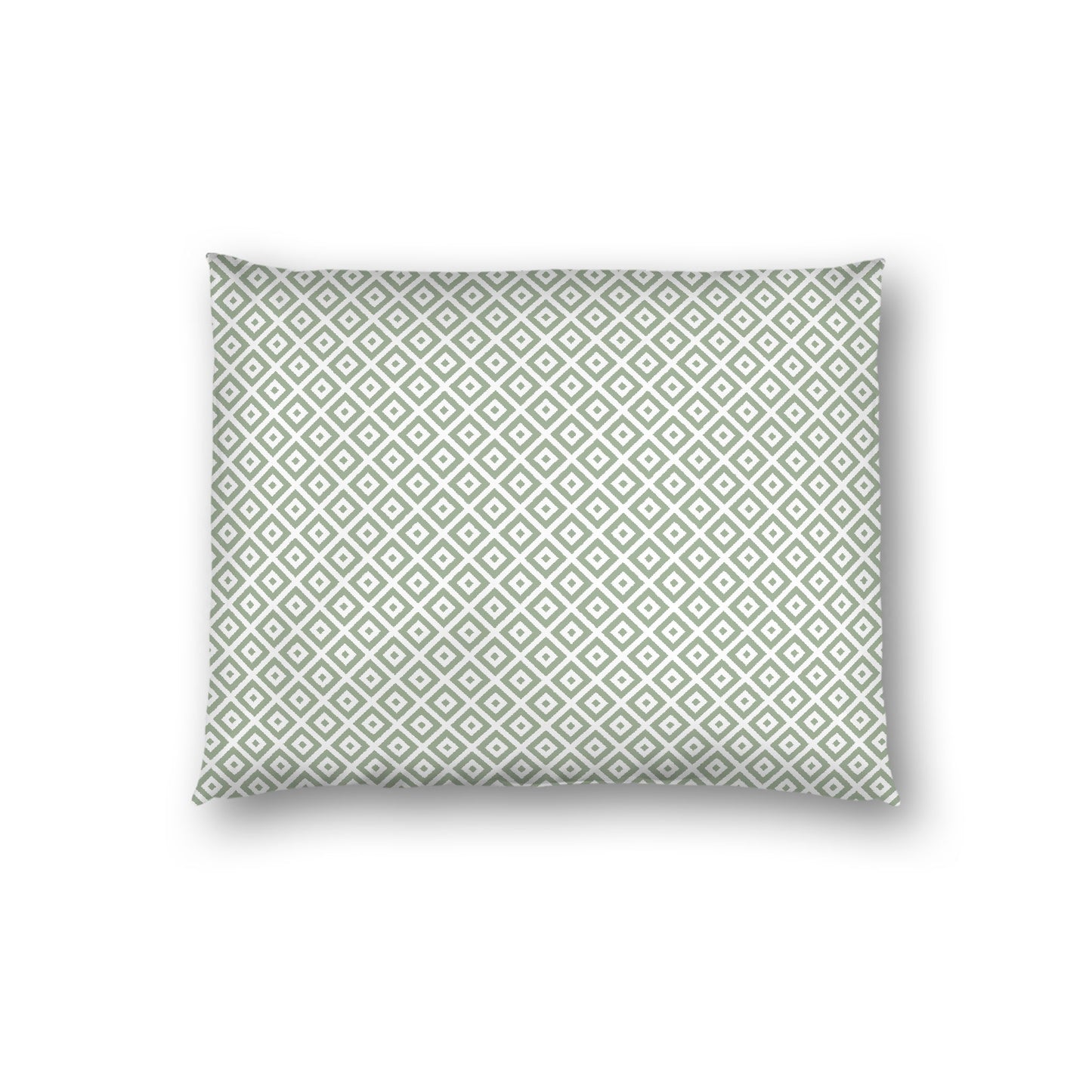 Off-white Cotton Sateen Pillow Sham, Green Repeating Square Motif Print, Off-white Revese Side, Standard - 20 x 26 inches