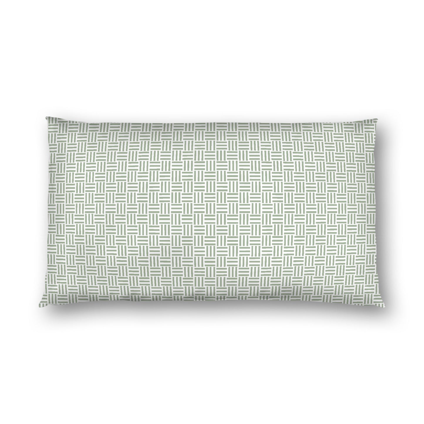 Off-white Cotton Sateen Pillow Sham, Green Single Weave Motif Print, White Reverse Side, King - 20 x 36 inches