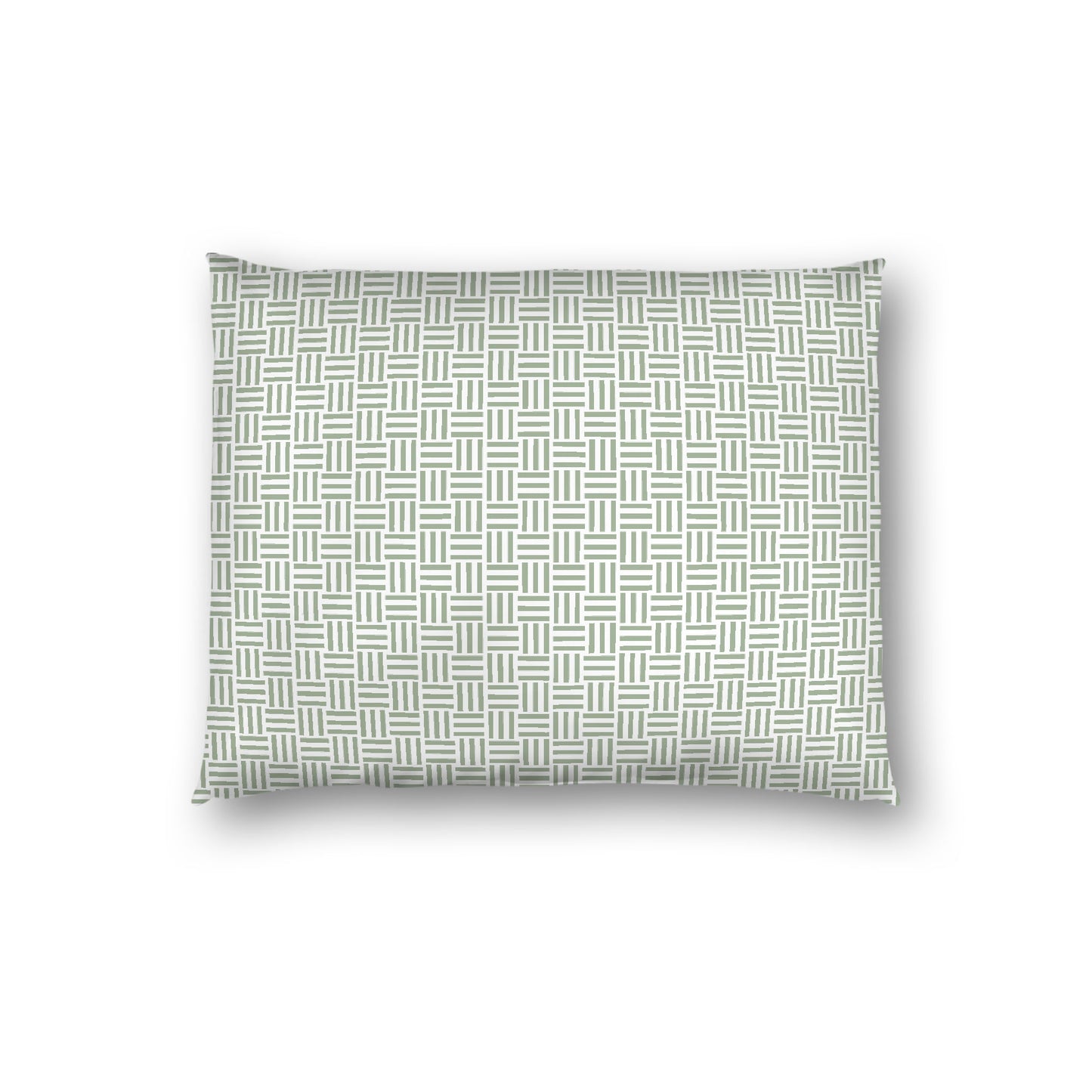 Off-white Cotton Sateen Pillow Sham, Green Single Weave Motif Print, White Reverse Side, Standard - 20 x 26 inches