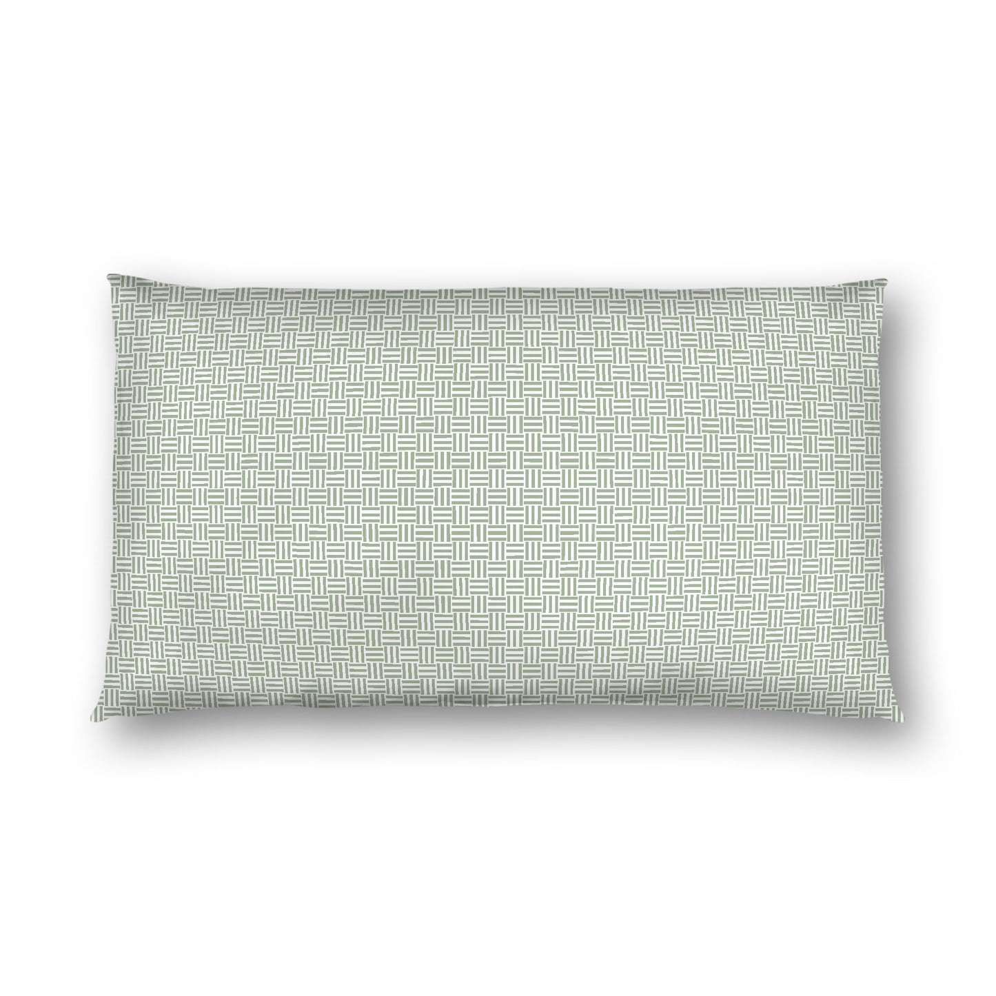 Off-white Cotton Sateen Pillow Sham, Green Double Weave Motif Print, White Reverse Side, King - 20 x 36 inches