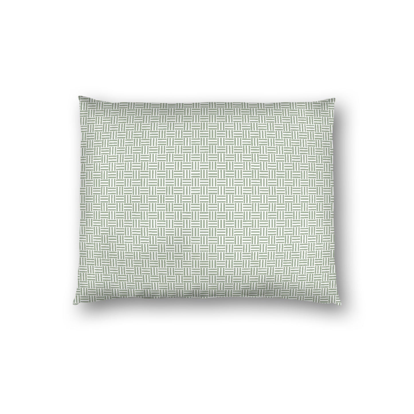 Off-white Cotton Sateen Pillow Sham, Green Double Weave Motif Print, White Reverse Side, Standard - 20 x 26 inches