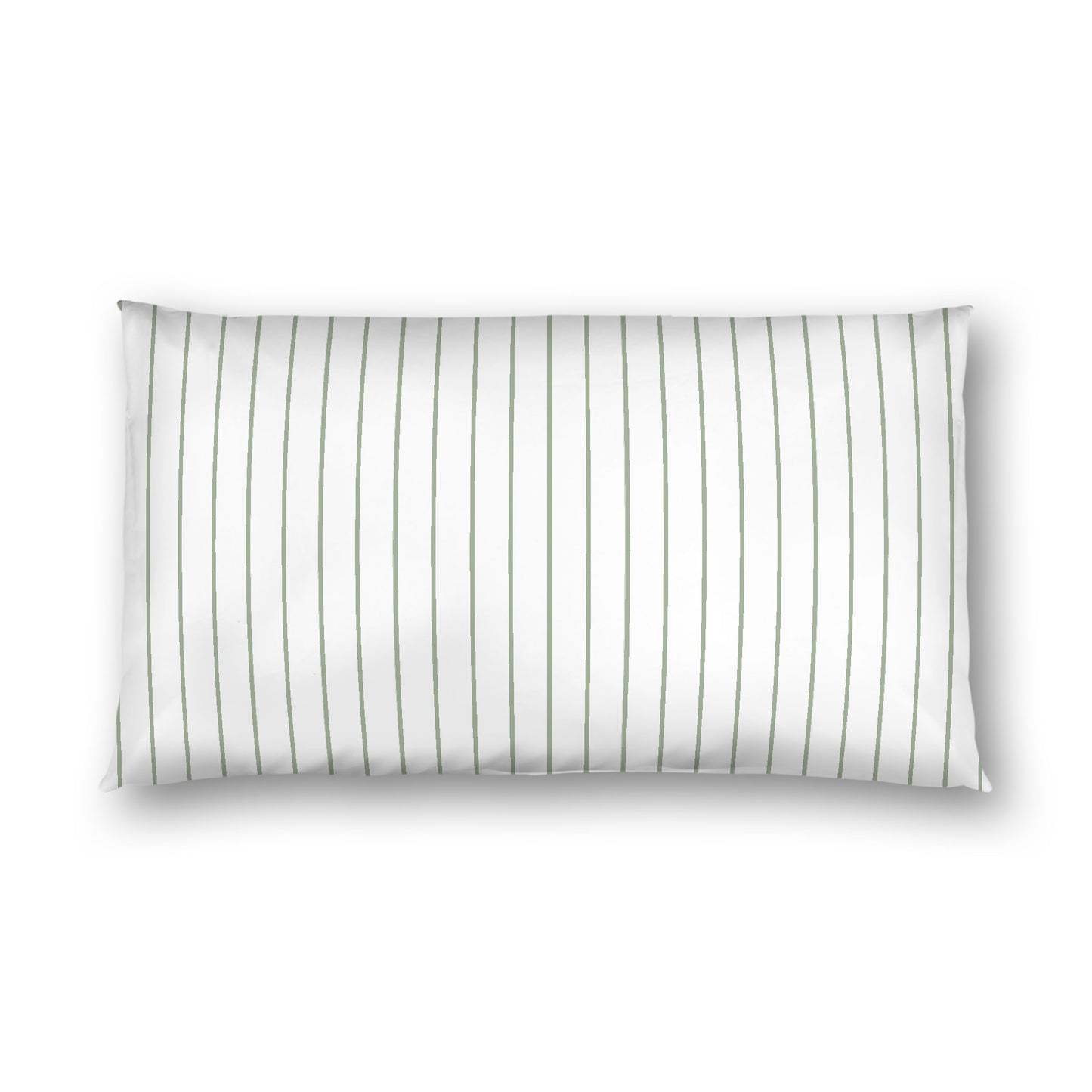Off-white Cotton Sateen Sham, Green Stripes on Front, White Reverse Side, King - 20 x 36 inches