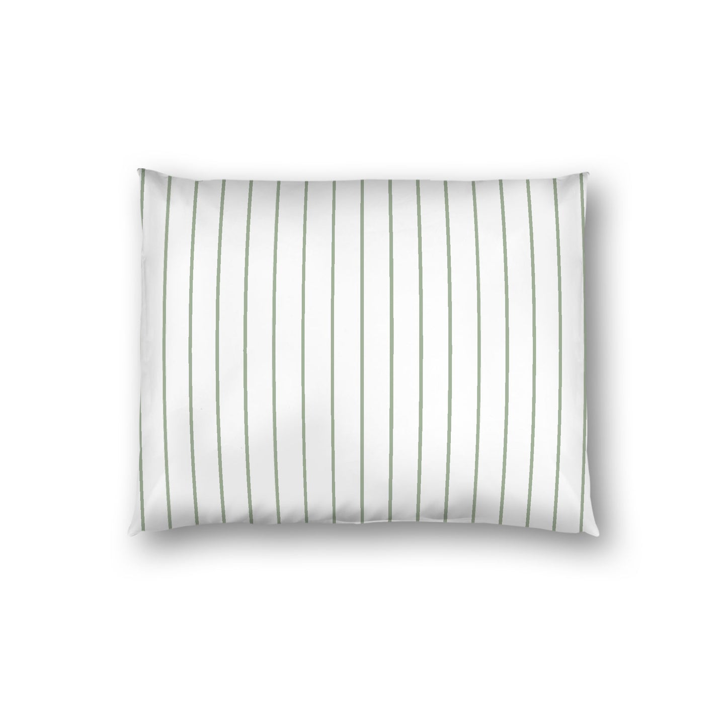 Off-white Cotton Sateen Sham, Green Stripes on Front, White Reverse Side, Standard - 20 x 26 inches
