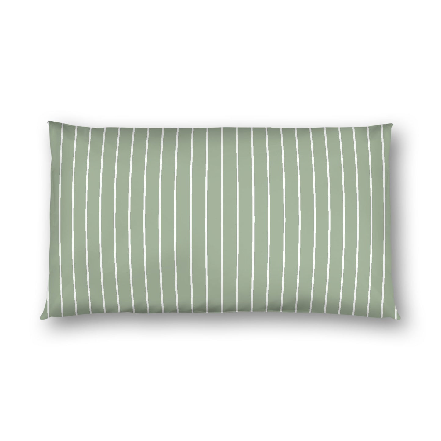 Green Cotton Sateen Sham, Off-white Stripes on Front, White Reverse Side, King - 20 x 36 inches