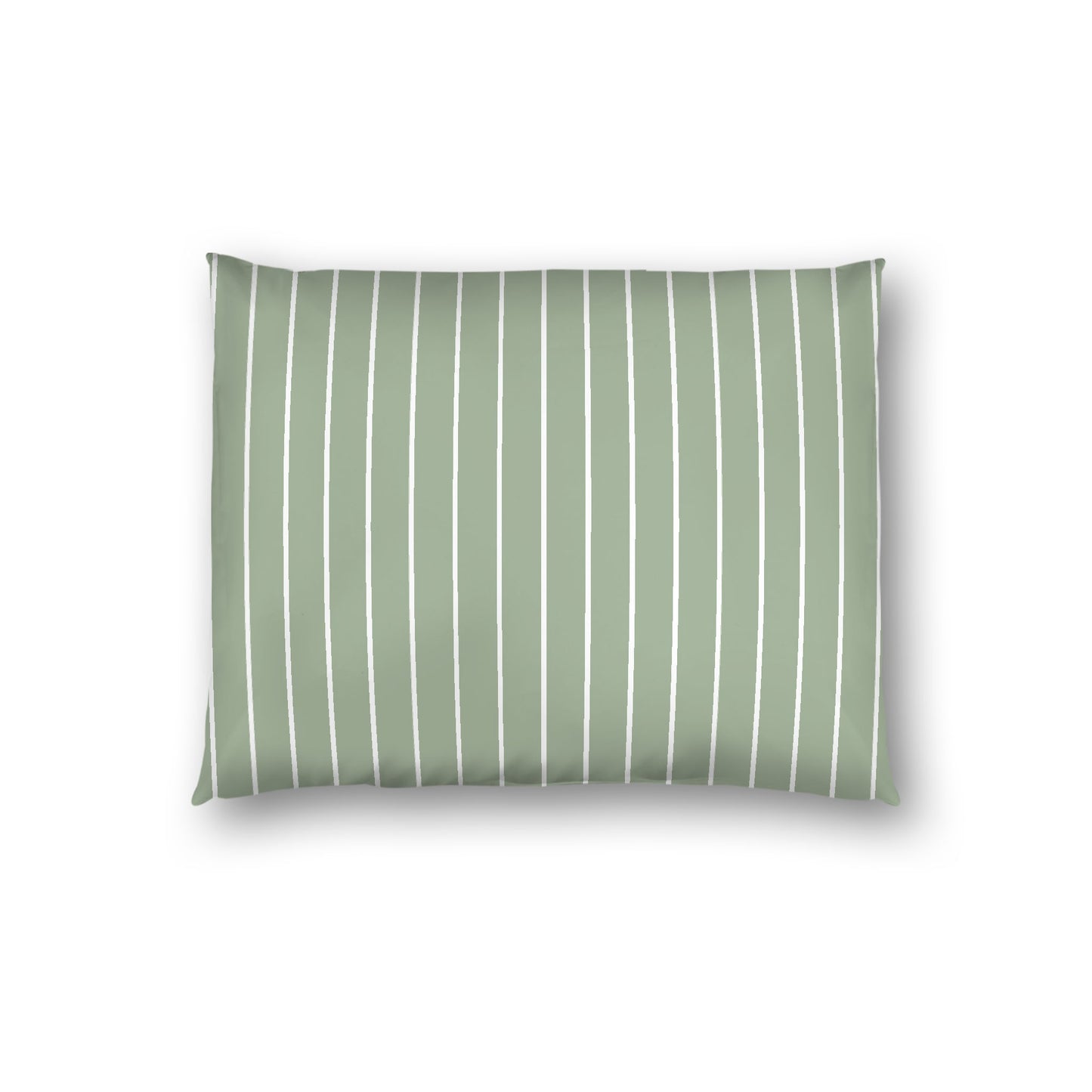 Green Cotton Sateen Sham, Off-white Stripes on Front, White Reverse Side, Standard - 20 x 26 inches
