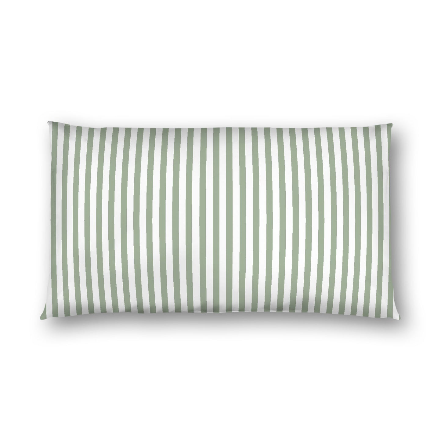 Off-white Cotton Sateen Sham, Thin Green Bars on Front, White Reverse Side, King - 20 x 36 inches
