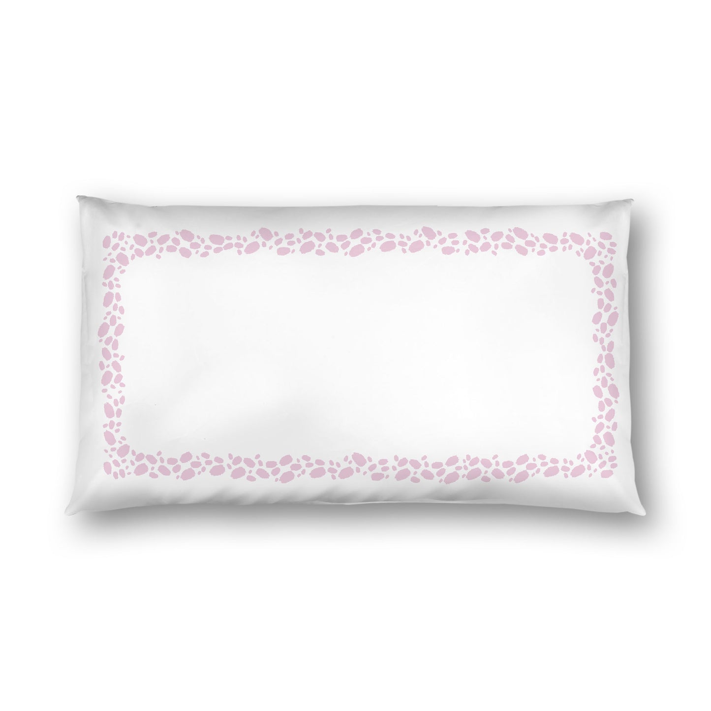 Off-white Cotton Sateen Pillow Sham, Pink Hand-painted Dab Motif Print, Classic Border, White Reverse Side, King - 20 x 36 inches