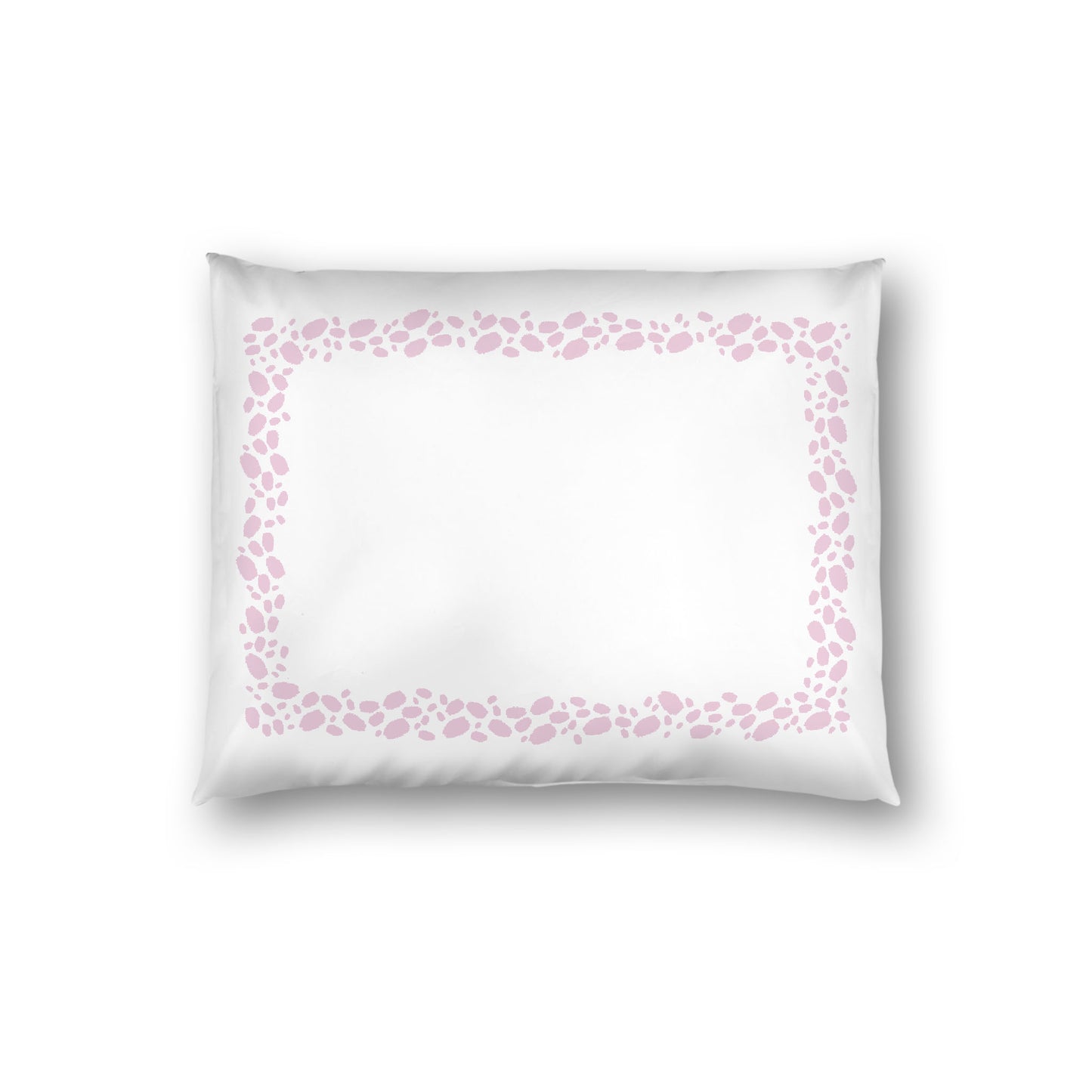 Off-white Cotton Sateen Pillow Sham, Pink Hand-painted Dab Motif Print, Classic Border, White Reverse Side, Standard - 20 x 26 inches