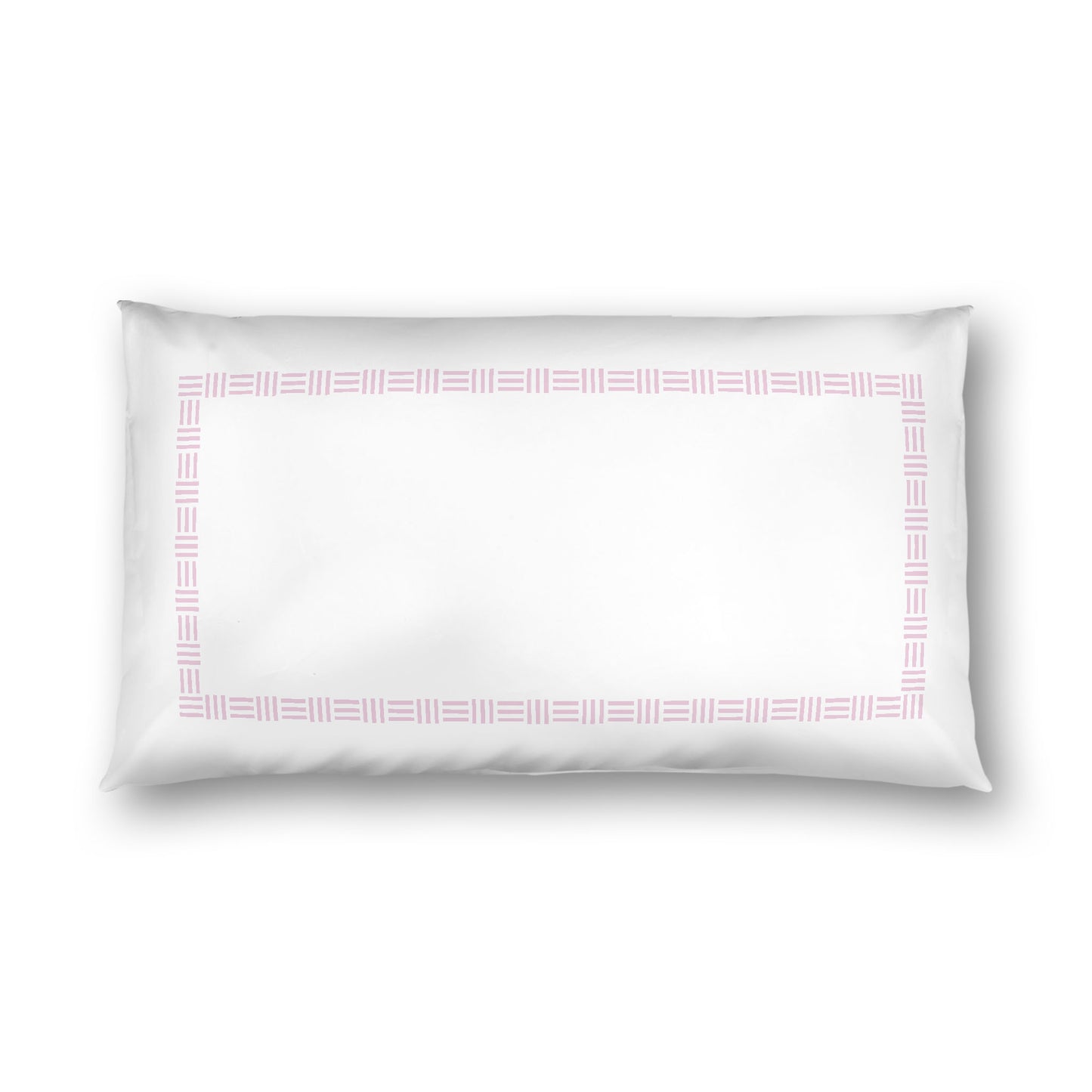 Off-white Cotton Sateen Pillow Sham, Pink Single Weave Motif Print, Classic Border, White Reverse Side, King - 20 x 36 inches