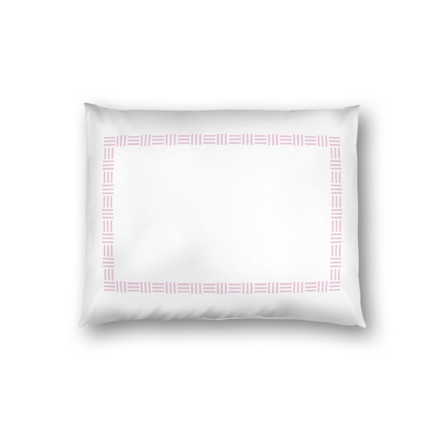 Off-white Cotton Sateen Pillow Sham, Pink Single Weave Motif Print, Classic Border, White Reverse Side, Standard - 20 x 26 inches