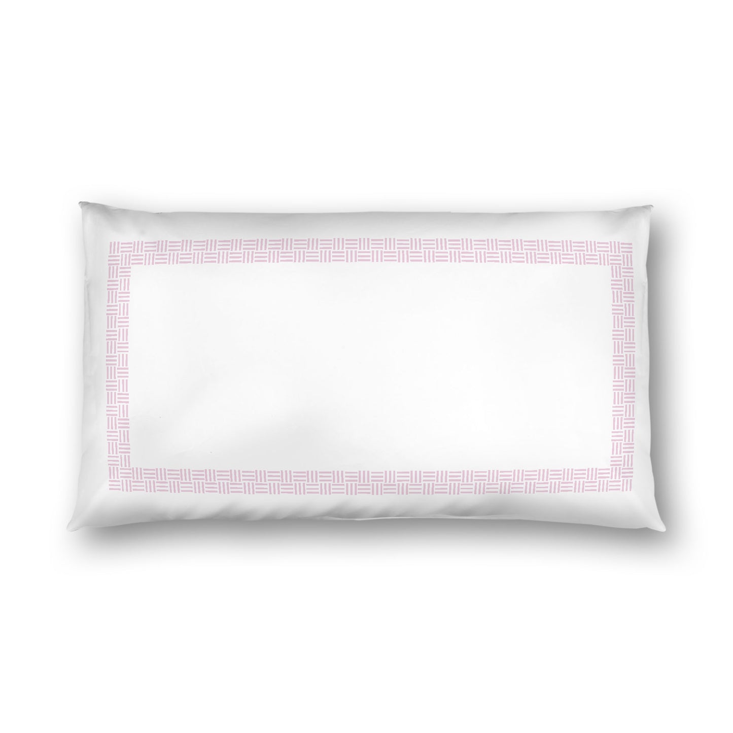 Off-white Cotton Sateen Pillow Sham, Pink Double Weave Motif Print, Classic Border, White Reverse Side, King - 20 x 36 inches