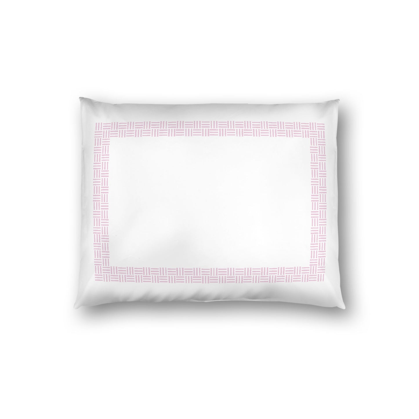 Off-white Cotton Sateen Pillow Sham, Pink Double Weave Motif Print, Classic Border, White Reverse Side, Standard - 20 x 26 inches