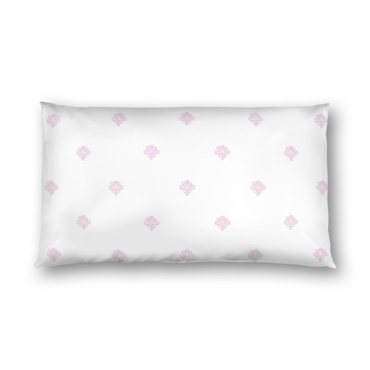 Off-white Cotton Sateen Pillow Sham, Pink Hand-painted Swizzle Motif Print, White Reverse Side, King - 20 x 36 inches