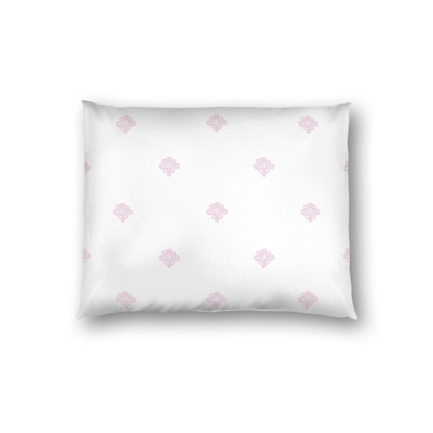 Off-white Cotton Sateen Pillow Sham, Pink Hand-painted Swizzle Motif Print, White Reverse Side, Standard - 20 x 26 inches
