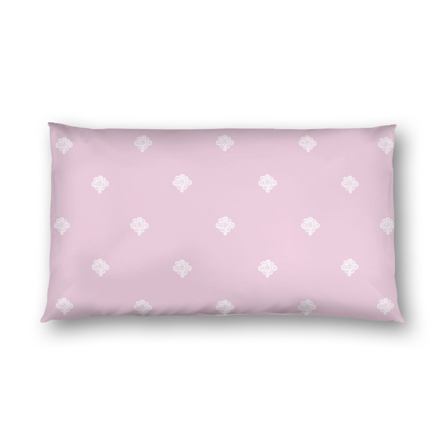 Pink Cotton Sateen Pillow Sham, Off-white Hand-painted Swizzle Motif Print, White Reverse Side, King - 20 x 36 inches