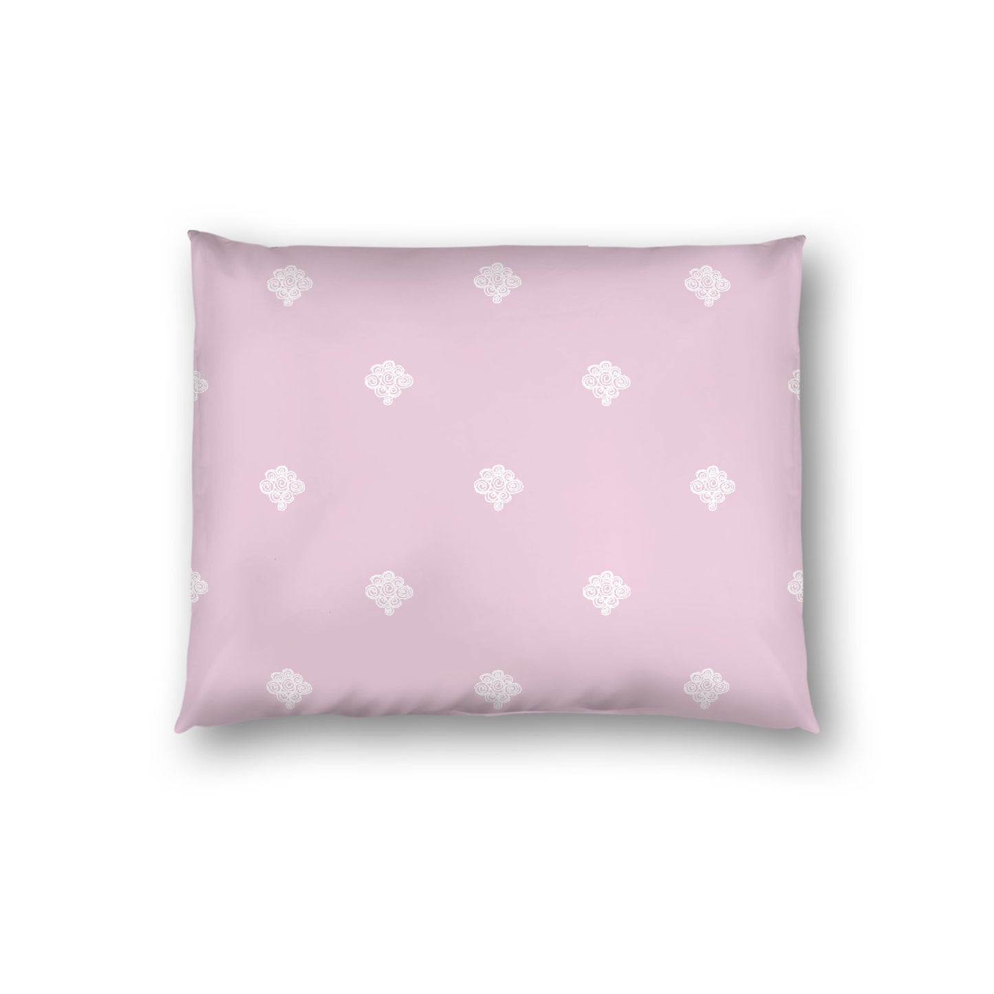 Pink Cotton Sateen Pillow Sham, Off-white Hand-painted Swizzle Motif Print, White Reverse Side, Standard - 20 x 26 inches