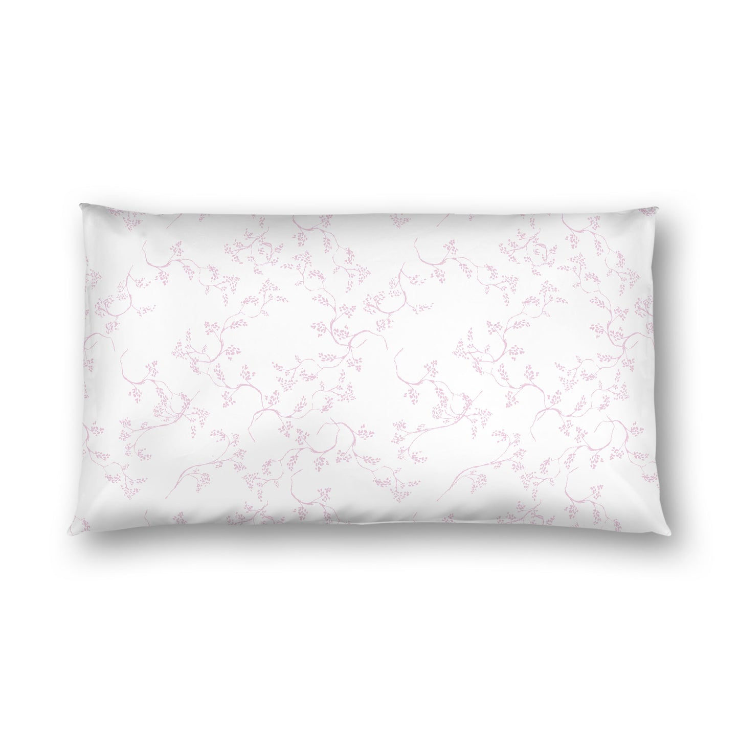 Off-white Cotton Sateen Pillow Sham, Pink Hand-painted Vine Print, White Reverse Side, King - 20 x 36 inches