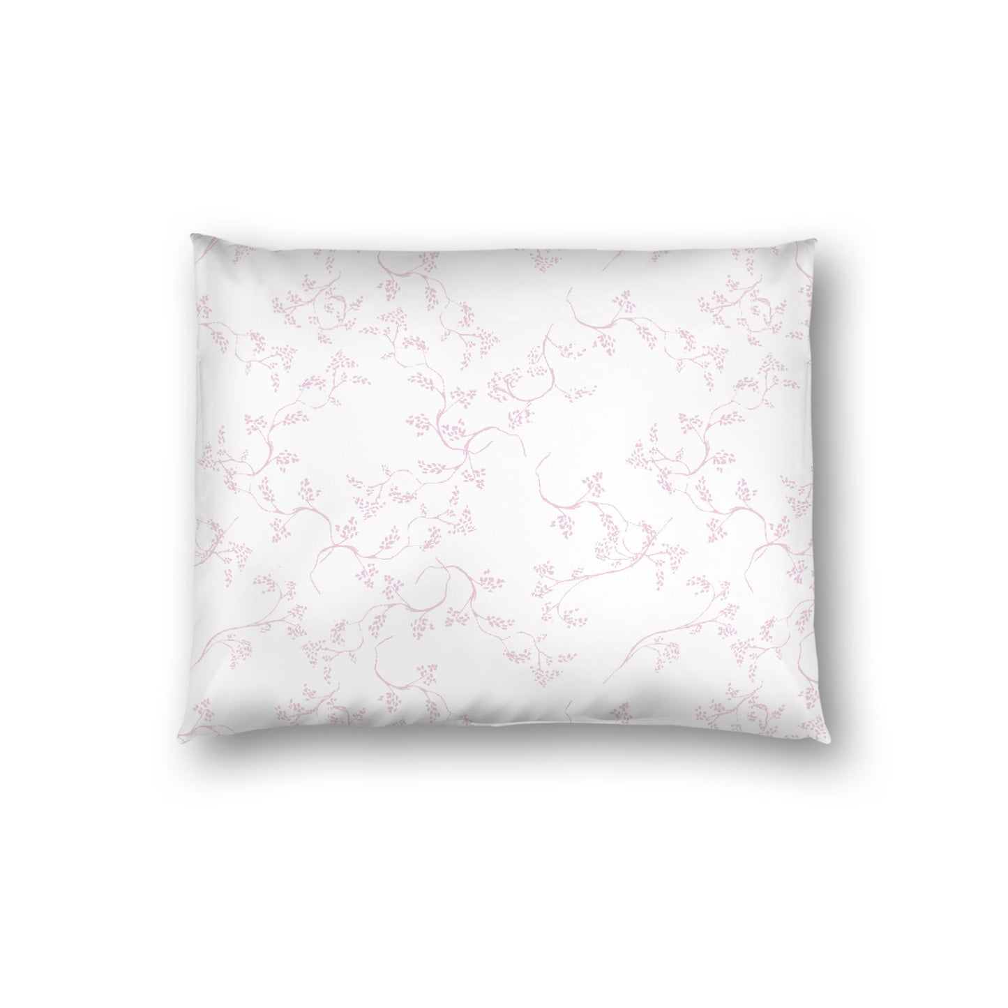 Off-white Cotton Sateen Pillow Sham, Pink Hand-painted Vine Print, White Reverse Side, Standard - 20 x 26 inches