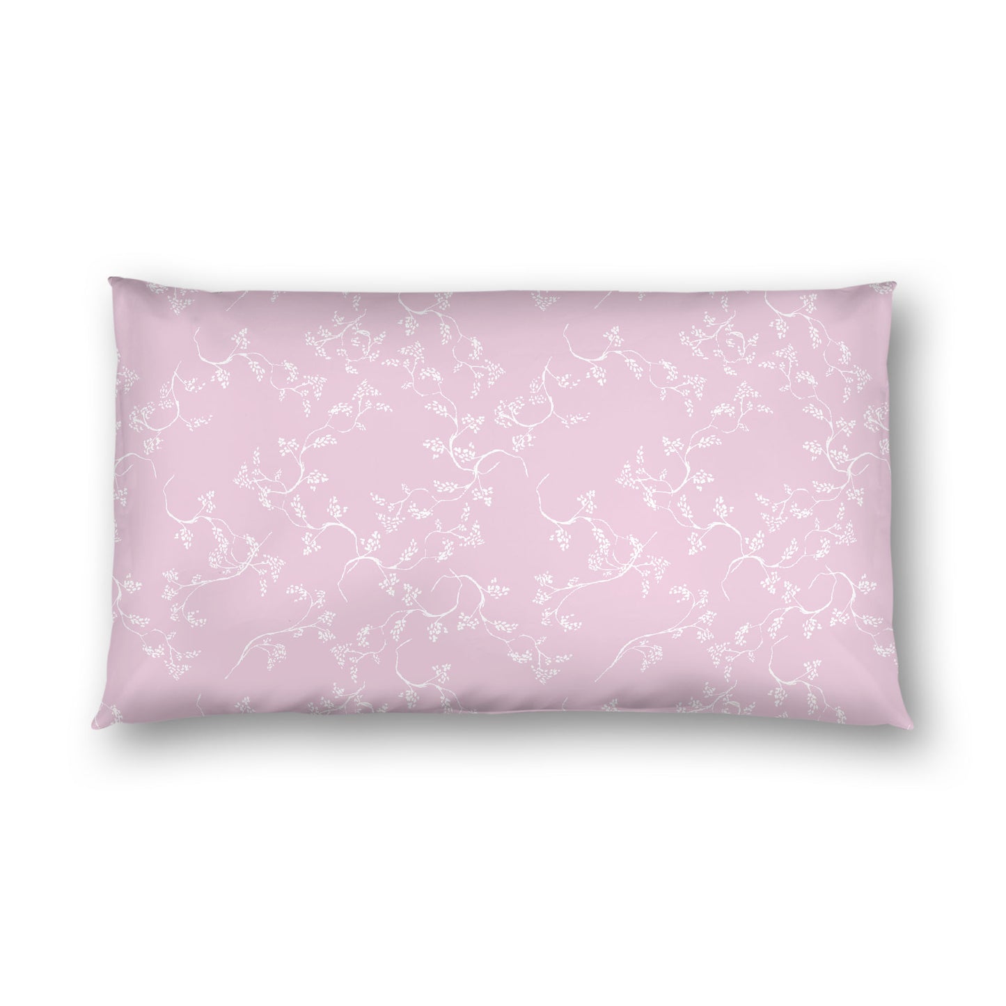 Pink Cotton Sateen Pillow Sham, Off-white Vine Print on Front, White Reverse Side, King - 20 x 36 inches