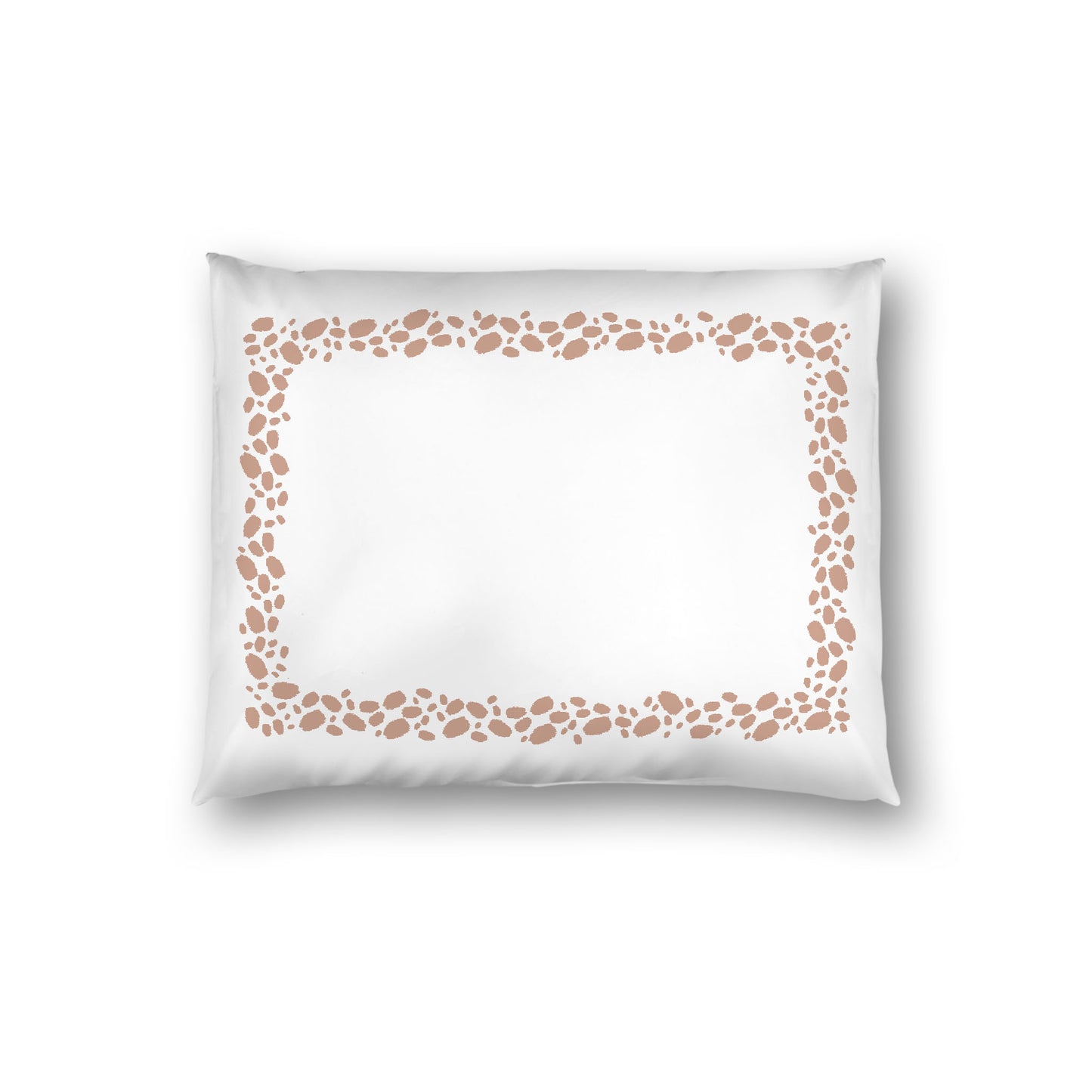 Off-white Cotton Sateen Pillow Sham, Salmon Hand-painted Dab Motif Print, Classic Border, White Reverse Side, Standard - 20 x 26 inches