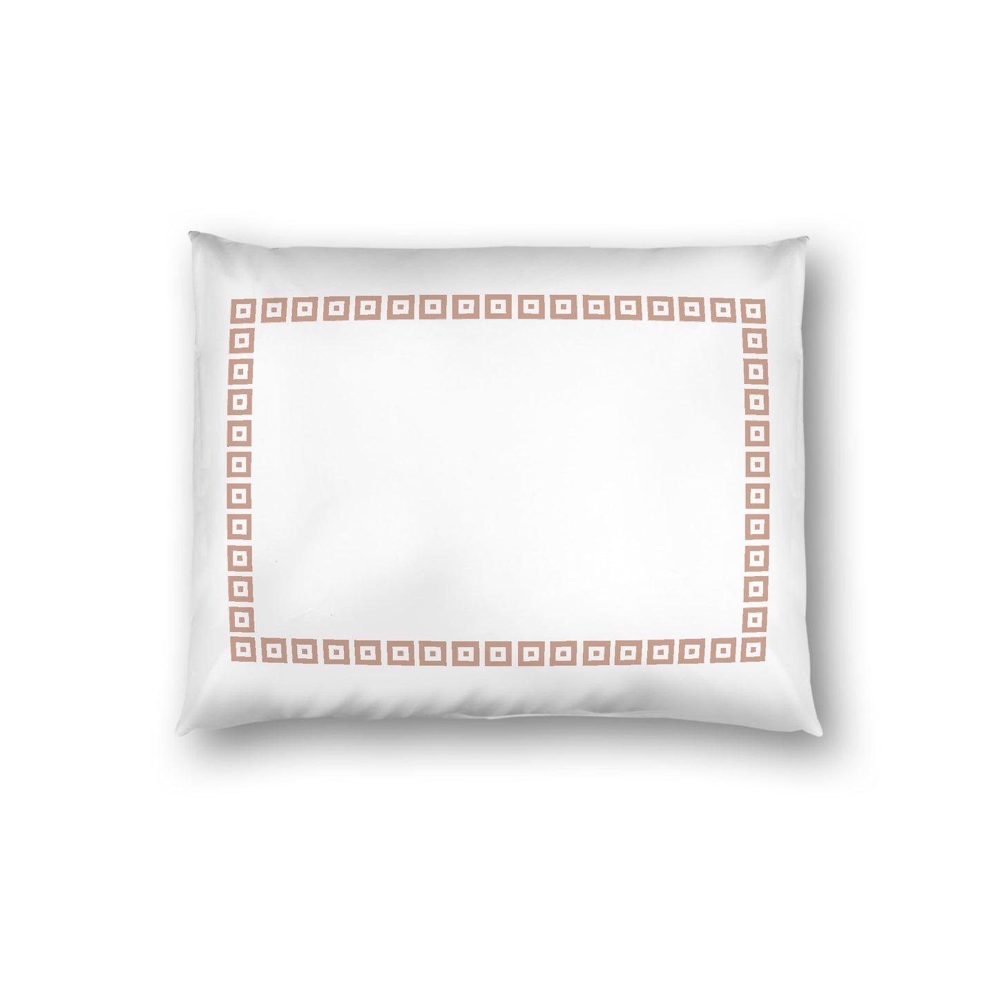 Off-white Cotton Sateen Pillow Sham, Salmon Repeating Square Motif Print, Classic Border, White Reverse Side, Standard - 20 x 26 inches